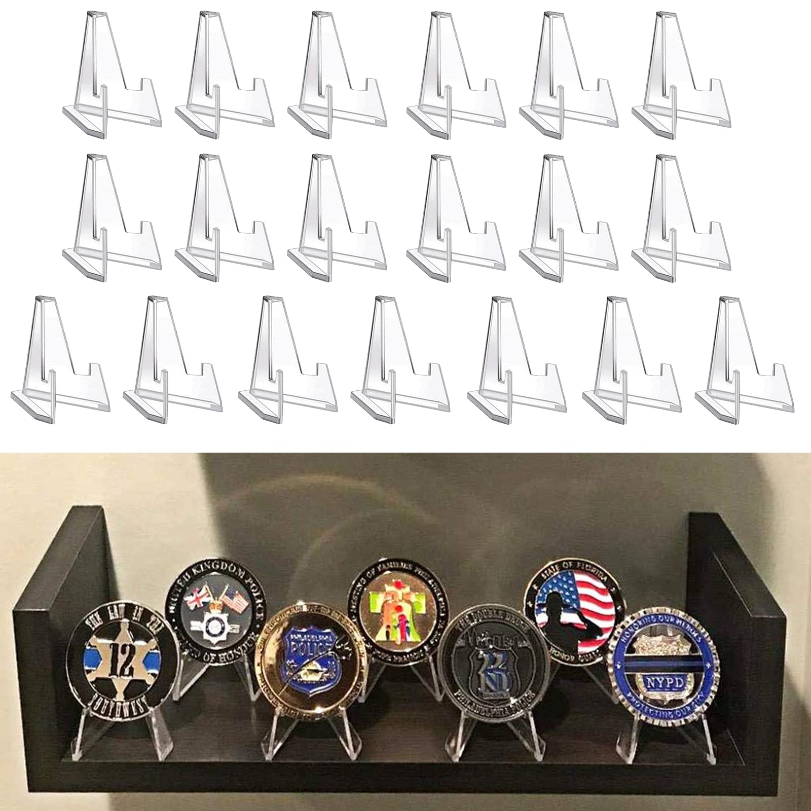 30 Pcs Clear Acrylic Coin Display Stand Holders, Acrylic Coin Display Stand Holder,Medallion Coin Triangle Bracket Display Stand