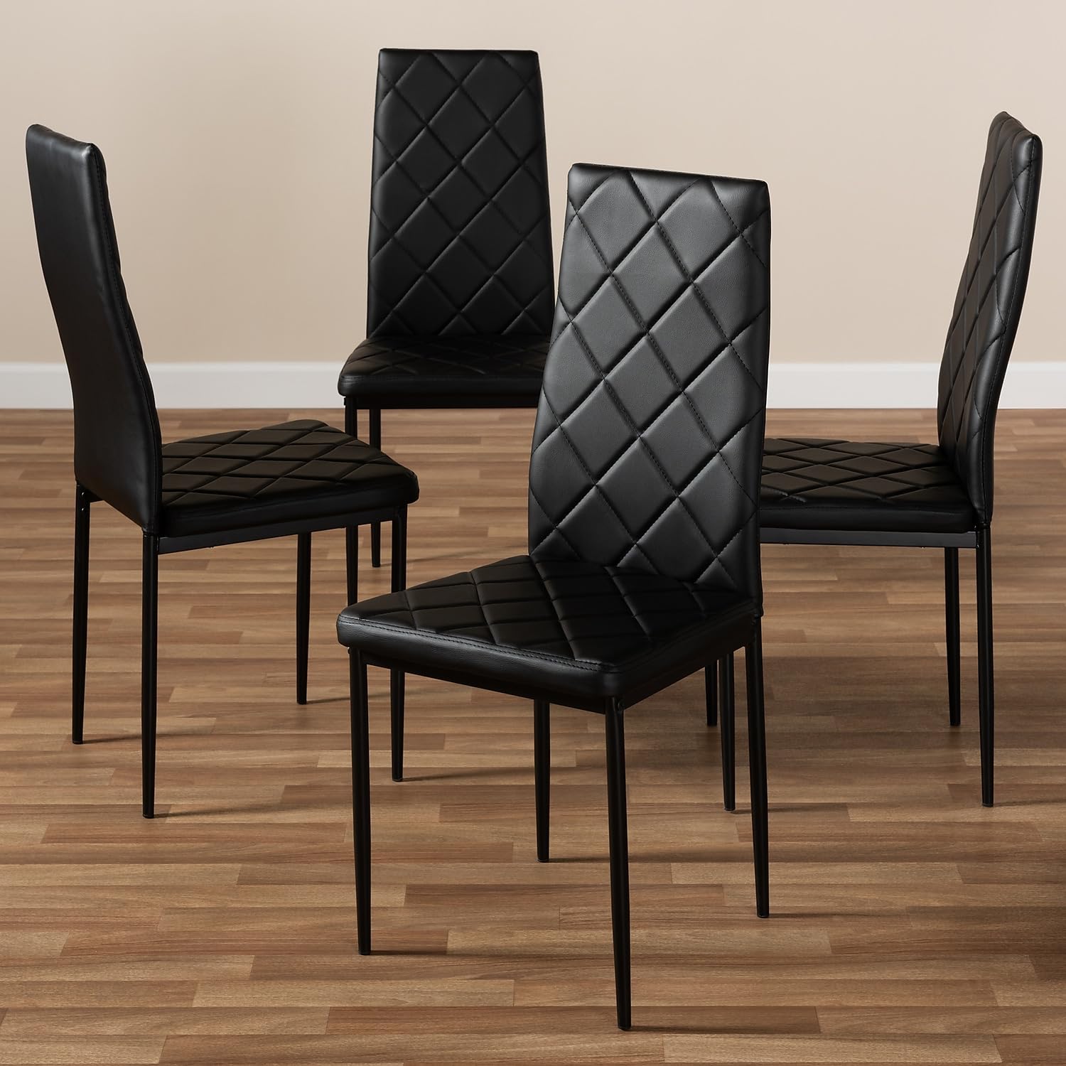 Baxton Studio Blaise Modern Faux Leather Dining Chair, Black, 4/Pack (146-4P-8781-HiT)