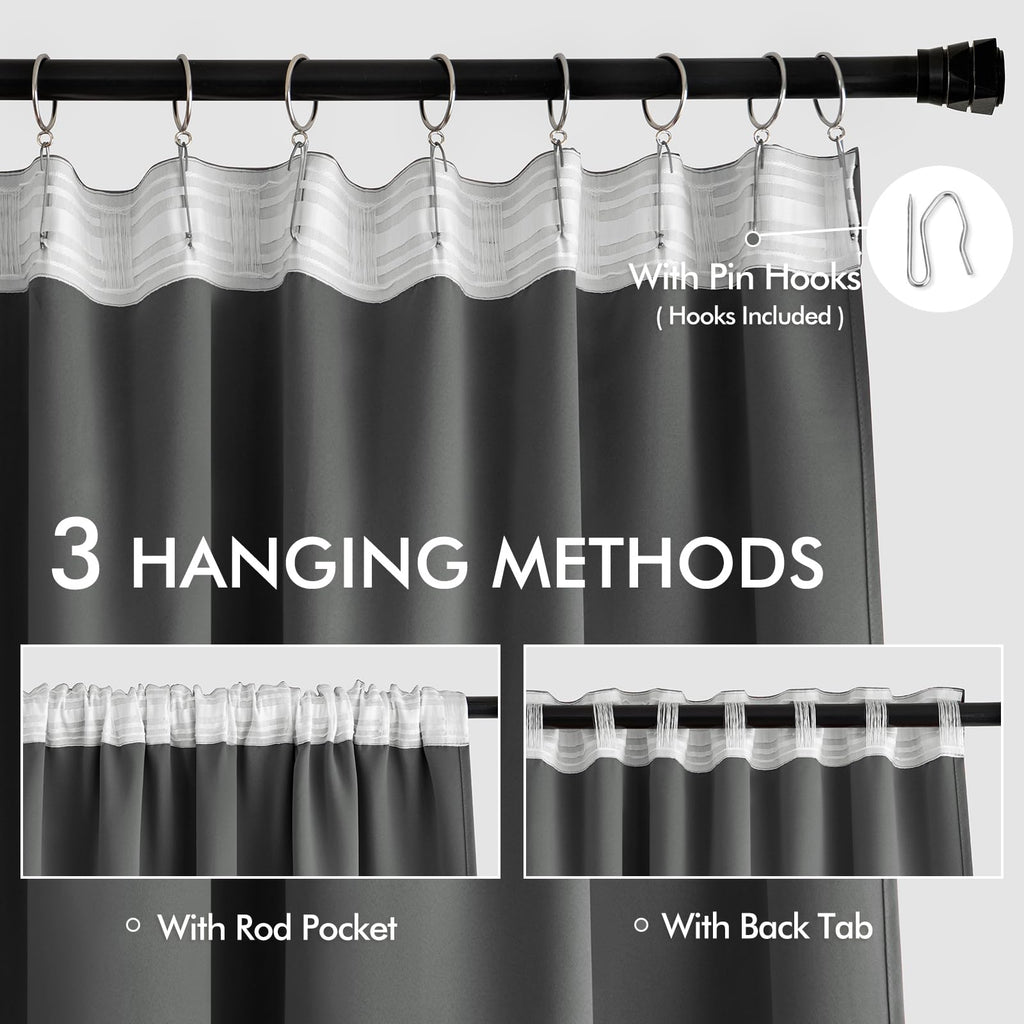 Miulee Back Tab Grey Blackout Curtains 108 Inch Long 2 Panels Set For Living Room Bedroom Privacy, Rod Pocket/Pinch Pleated Extra Long Thermal Insulated Room Darkening Light Blocking Curtains/Drapes