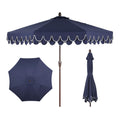 JONATHAN Y UMB1002B Tracy 9 ft. Classic MidCentury Scalloped Fringe Market Patio Umbrella with Auto-Tilt, Crank, Wind Vent and U