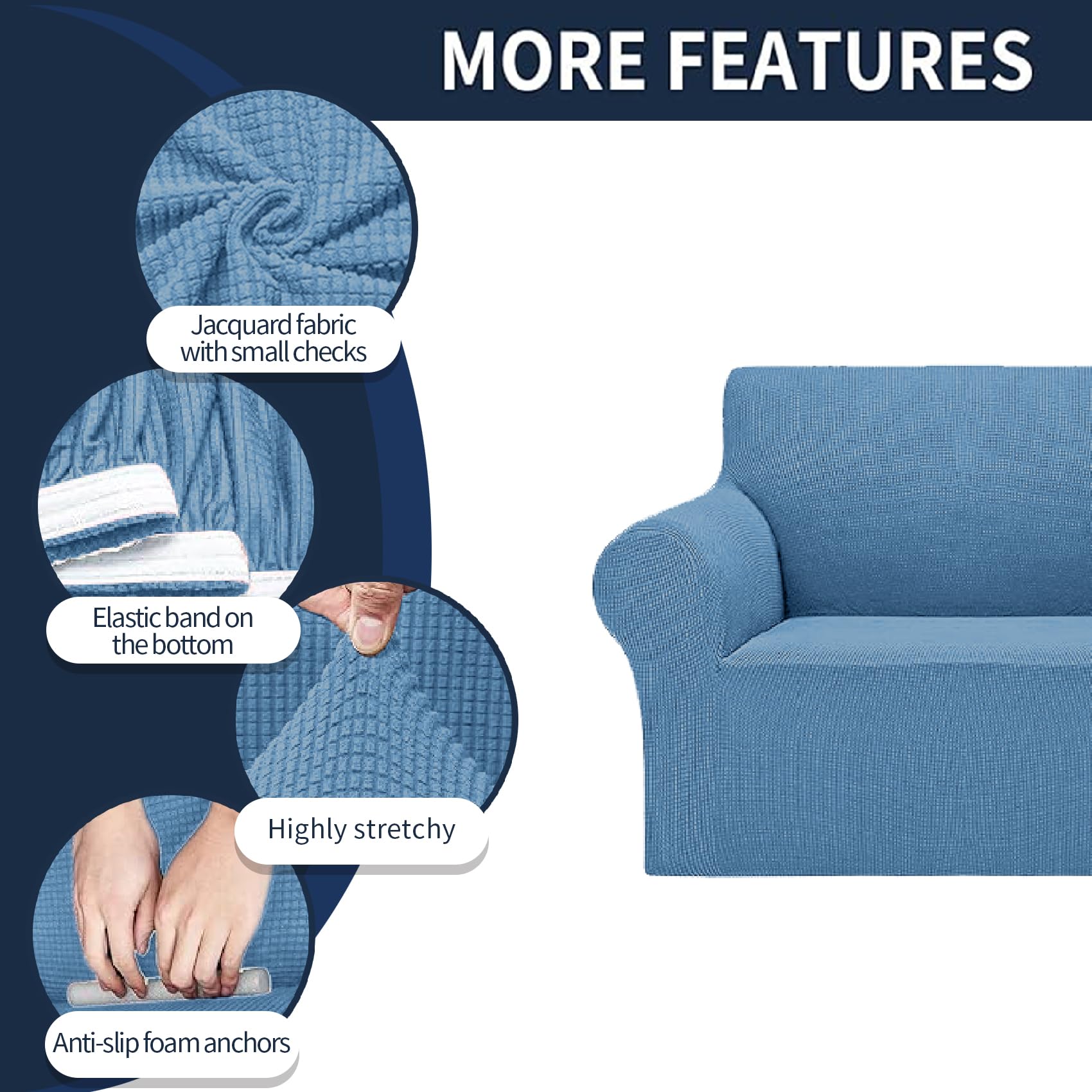 2025 New Stretch Sofa Slipcovers Couch Cover For 3 Cushion Furniture Protector Sofa Covers With Elastic Bottom Jacquard Fabric Small Checks For Pets, Kids -Sofa, Riverside