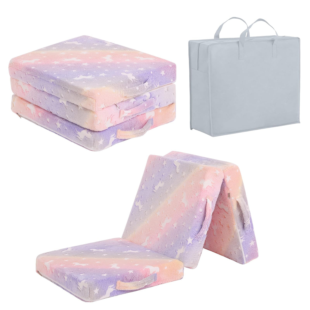 Tiita Trifold Floor Mattress For Kids, Glow In The Dark Baby Kids Futon With Removable Cover, Portable Foam Toddler Nap Mat With