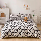 CLOTHKNOW Black and White Comforter Set Twin Love Shaped Bedding Comforter Sets Black White Bedding Sets Boys Girls Comforter Ka