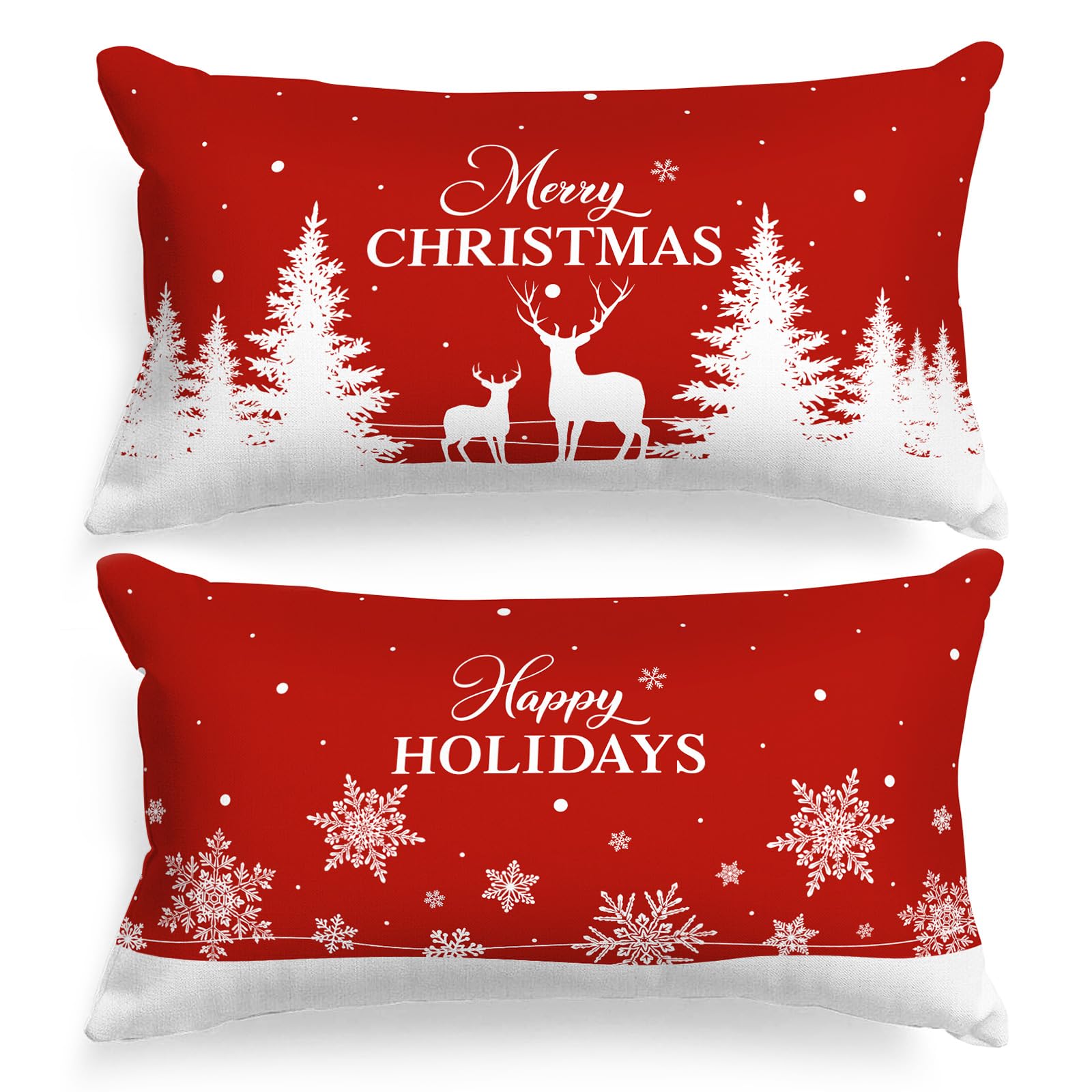 Lanpn Christmas King Pillowcase 20X36 Set Of 2, Red Christmas Tree Snowflake Lumbar Pillow Cases 20 X 36 Long Rectangle King Sha