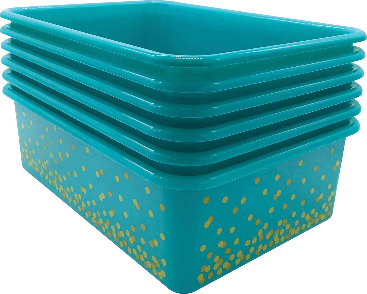 Teacher Created Resources Teal Confetti Large Plastic Storage Bins  6 Pack