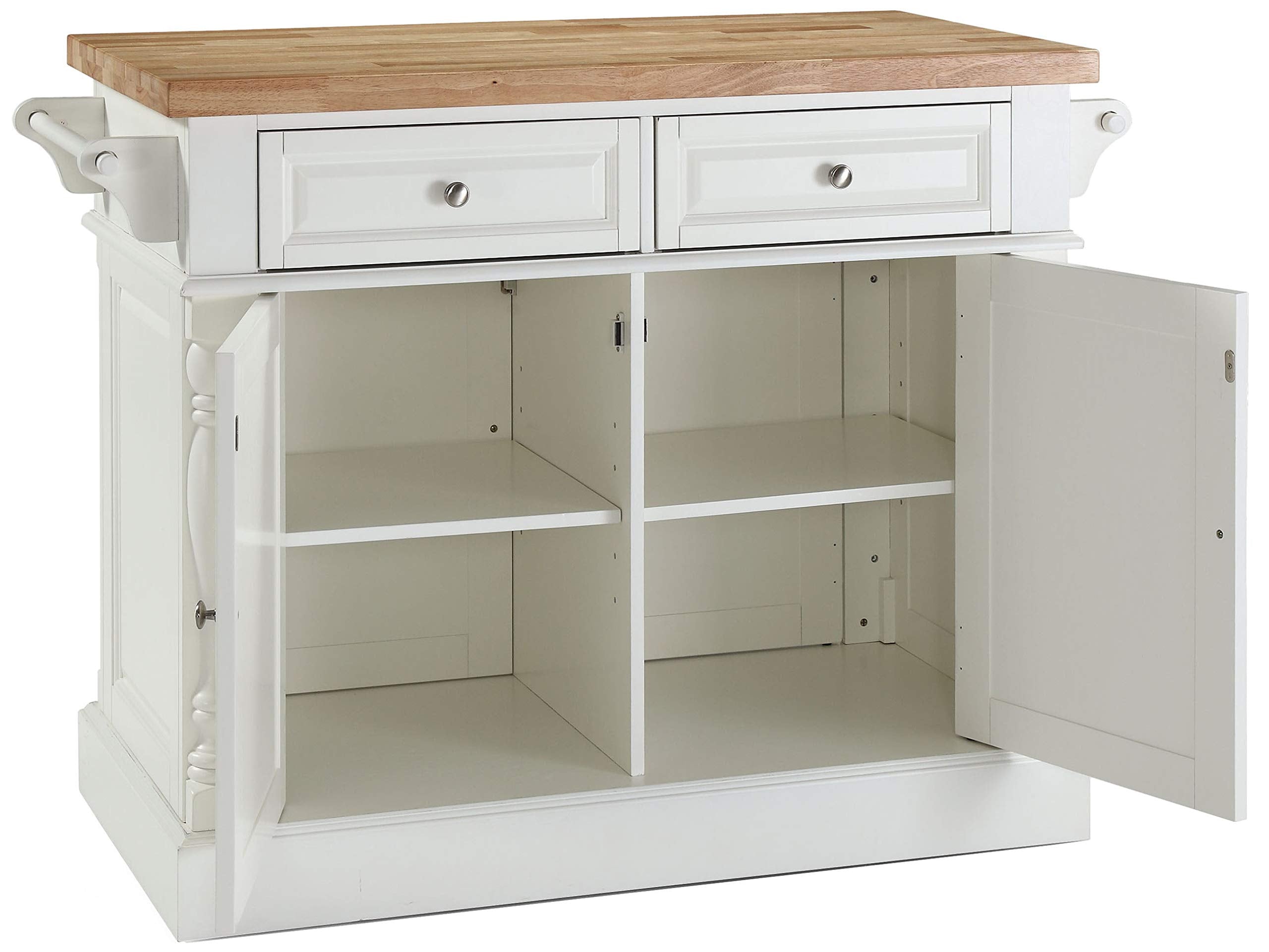 Crosley Furniture Oxford Butcher Block Kitchen Island, Microwave Stand, with Storage Shelves and Drawers, White