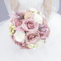 Abbie Home Bridal Wedding Bouquet - 9 inches Dusty Pink White Roses Real Touch Wedding Flower with Vintage Burlap Handle and Suc