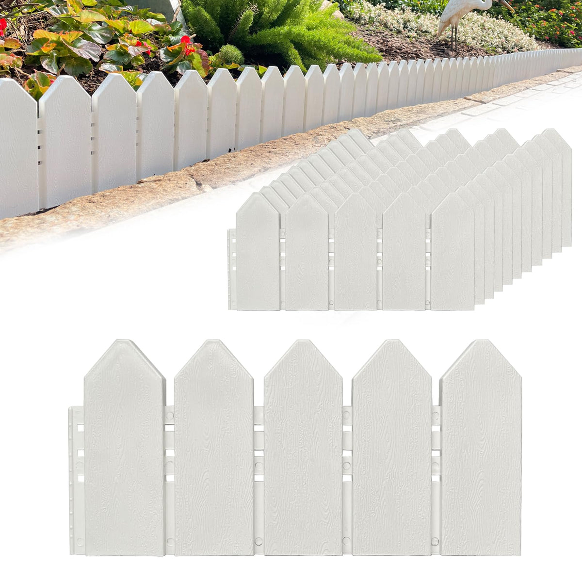 Arryntheon Landscape Edging Kit 6.7 In Tall Decorative Double-Sided Wood-Look Fence Garden Border, Flower Bed Edging With 30 Anc