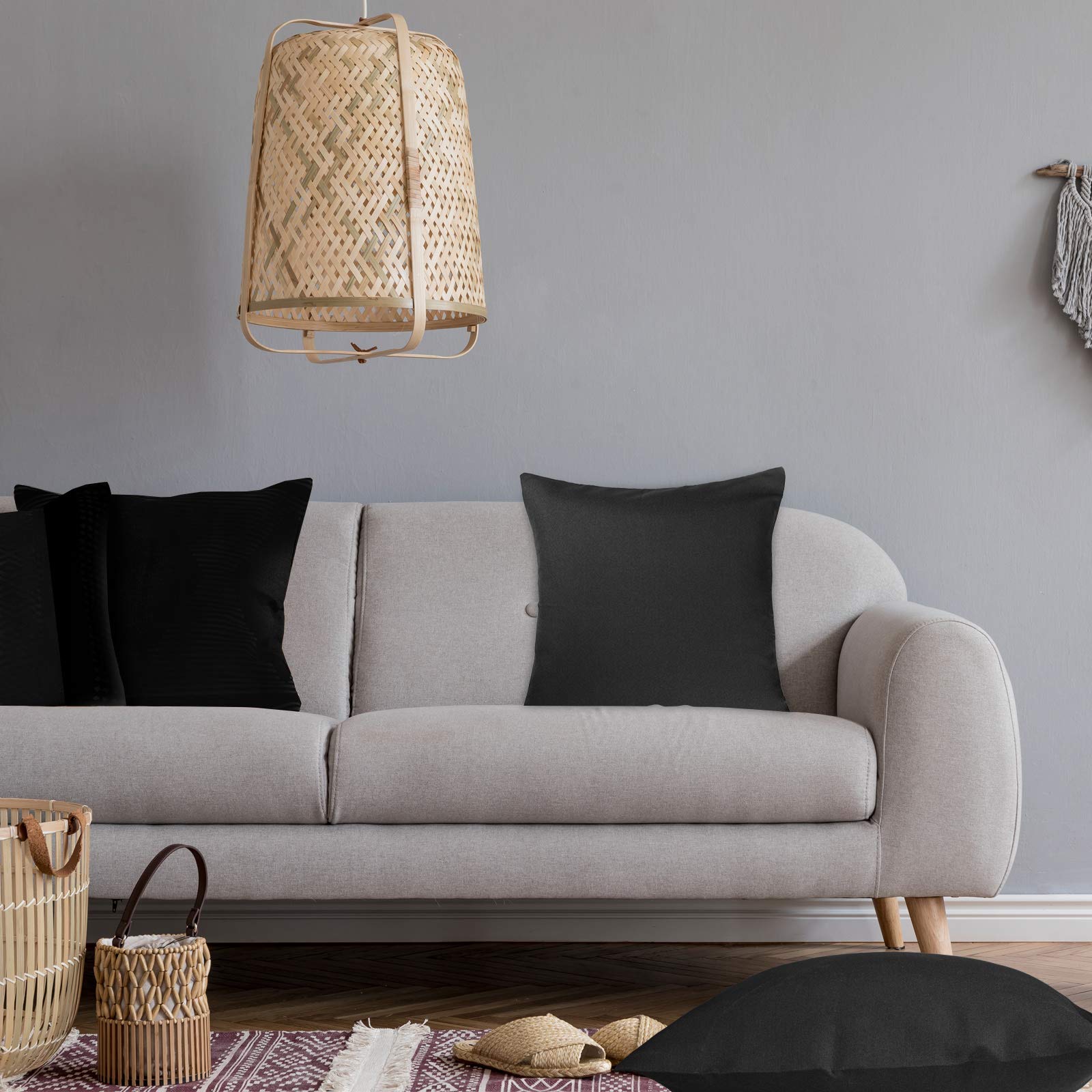 4 Pack Decorative Outdoor Waterproof Throw Pillow Covers, Square Patio Balcony Garden Waterproof Cushion Case, Pu Coating Pillow Shell For Couch, Bed, Patio, Sofa, Tent,18 X 18 Inch (Black)