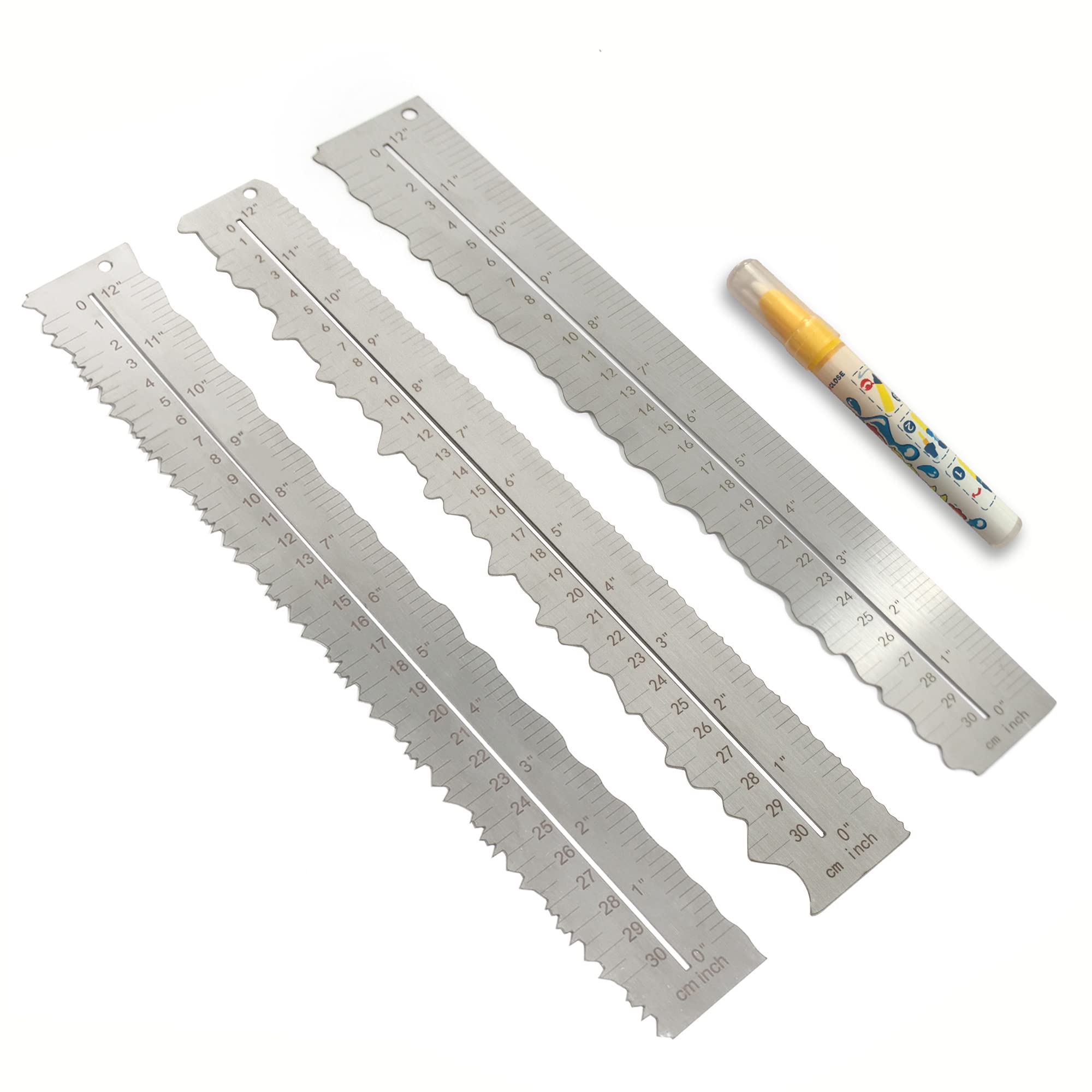 Uptthow 3Pcs Stainless Steel Metal Paper Tearing Ruler Craft Ruler For Cutting Paper To Wavy Line Jagged And Irregular Edges 12'