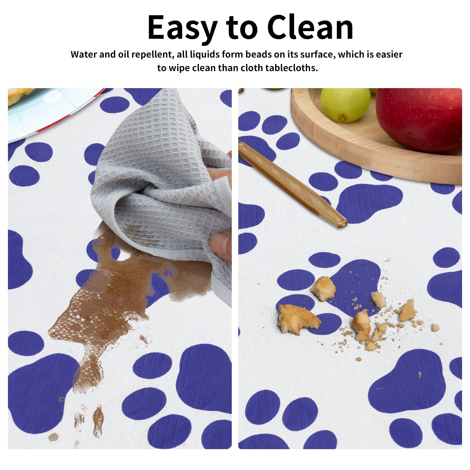 Easy-Going 100% Waterproof Picnic Outdoor Tablecloth With Bench Covers Fit 8 Foot Rectangle Table, 3-Piece Set Camping Table Cover With Seat Covers (30X96 In, Blue-Paw)