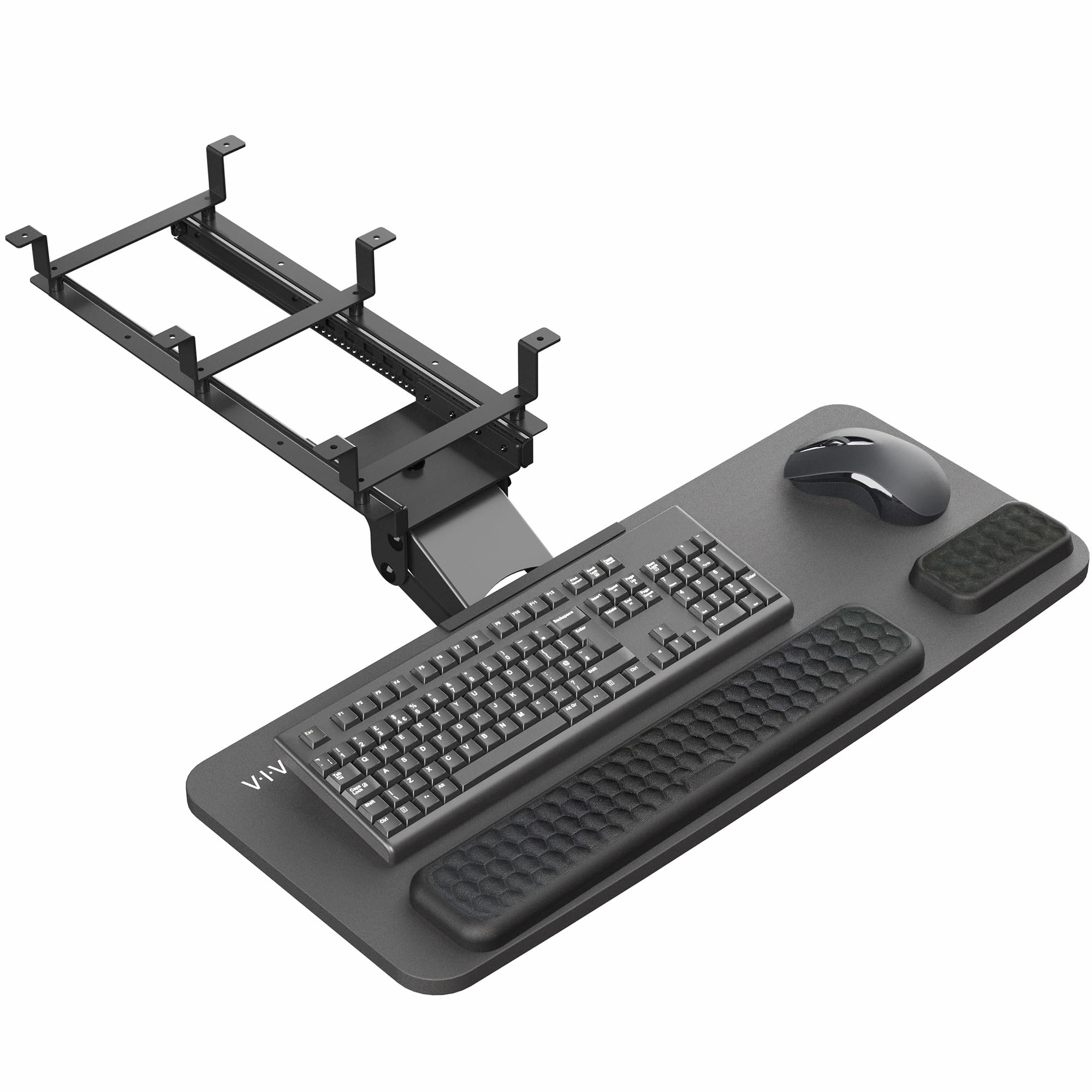 Vivo Premium Adjustable Computer Keyboard And Mouse Platform Tray, Ergonomic Under Table Desk Mount Drawer With Padding, Black,