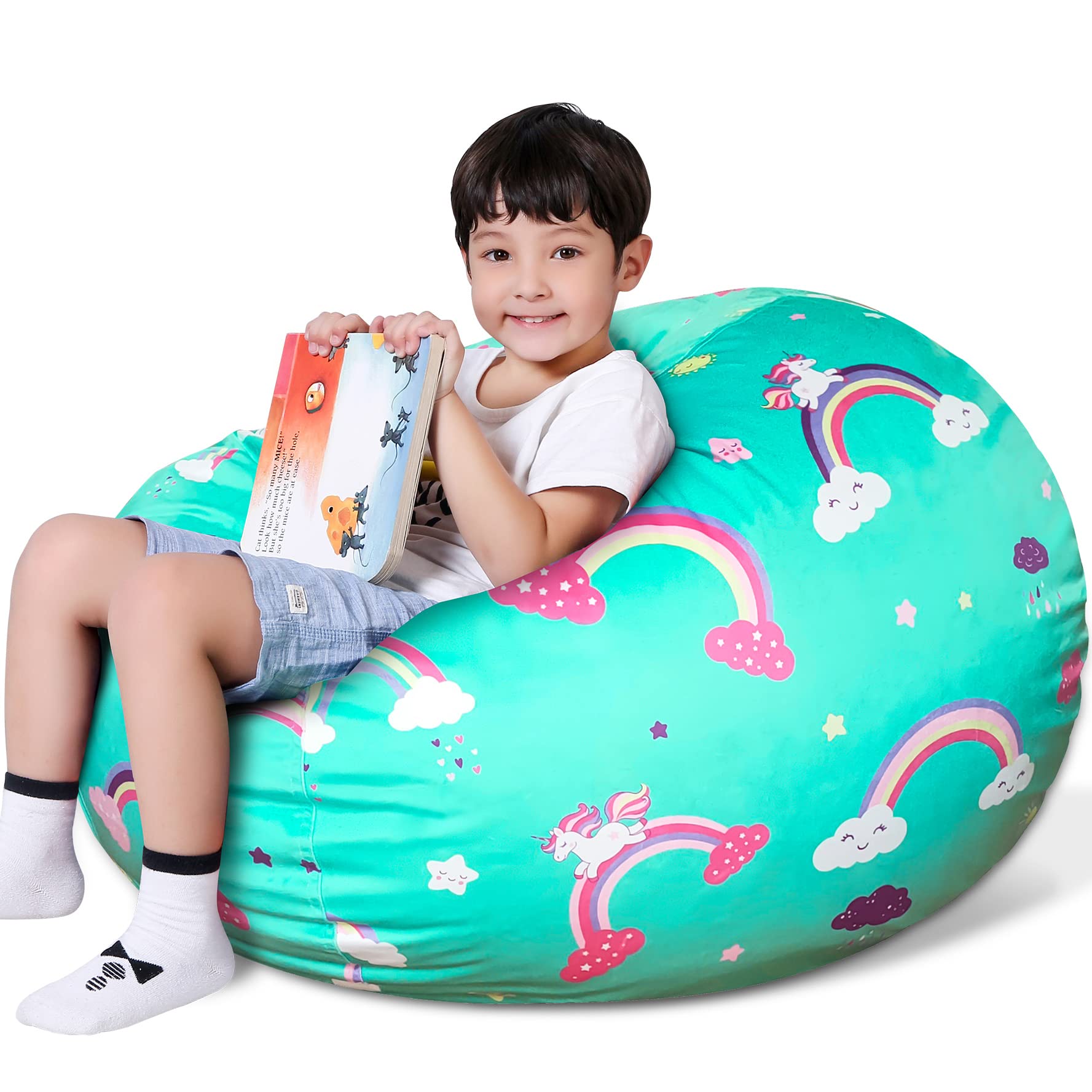 Lukeight Unicorns Stuffed Animal Storage, Rainbow Bean Bag Chairs For Kids 8-12, Bean Bag Cover For Boys And Girls, Unicorns Stuffed Animal Storage Bean Bag Chair Cover For Kids, (No Beans) X-Large