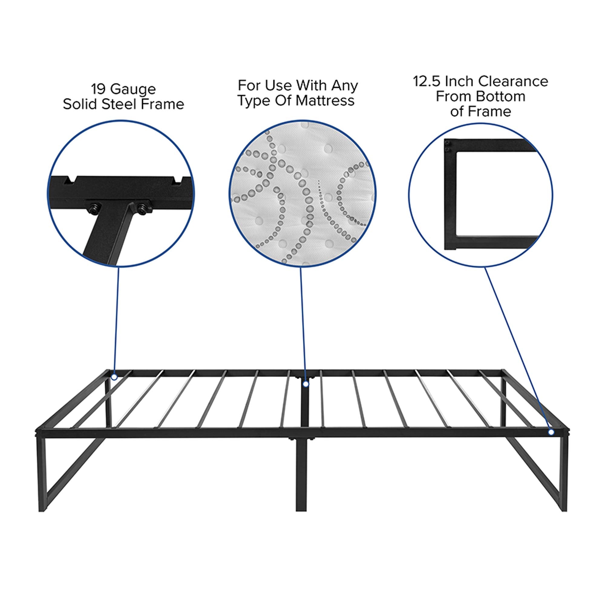 Flash Furniture Louis 14 Inch Metal Platform Bed Frame with 12 Inch Pocket Spring Mattress in a Box (No Box Spring Required) - Twin