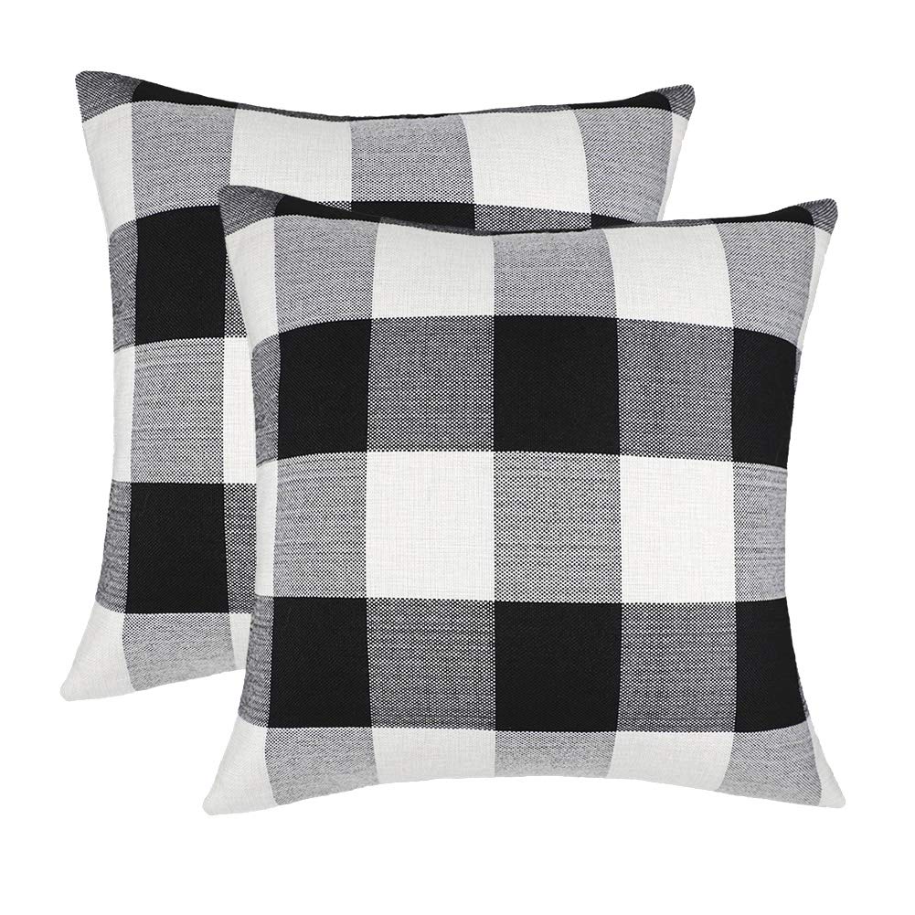 4Th Emotion Set Of 2 Farmhouse Buffalo Check Plaid Throw Pillow Covers Cushion Case Polyester Linen For Fall Home Decor Black An