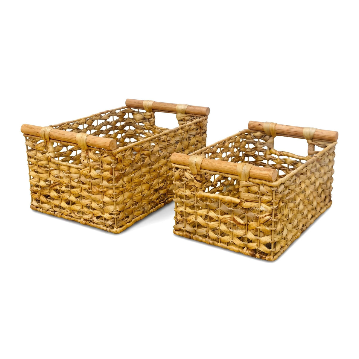 Wicker Storage Baskets, Water Hyacinth Shelf Organizers for Closets, Cabinets, Countertops, Set of 2