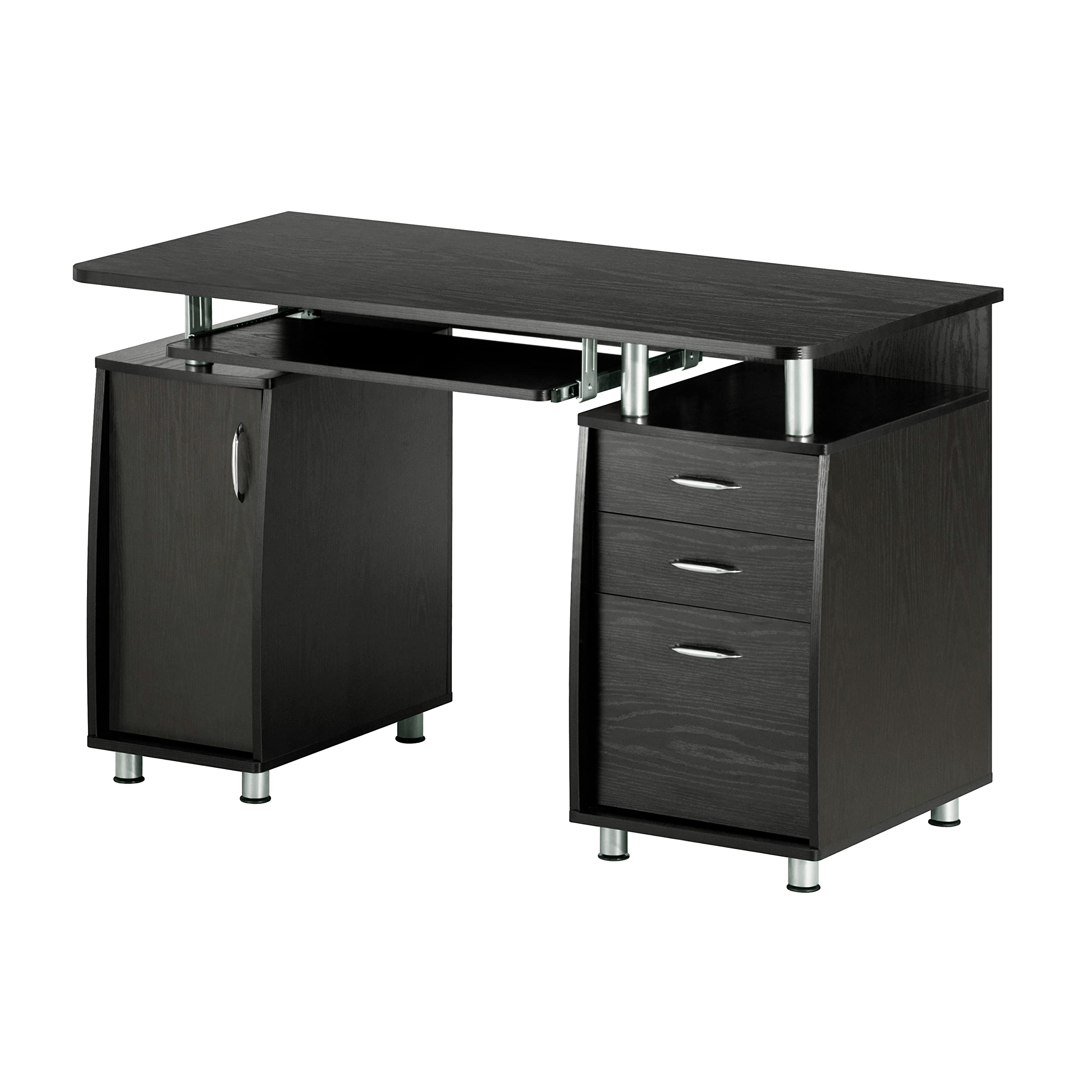 Techni Mobili 47.25&quot; Ergonomic Computer Drawers & File Cabinet for Home Office Storage, Espresso Writing Desk, ONE Size