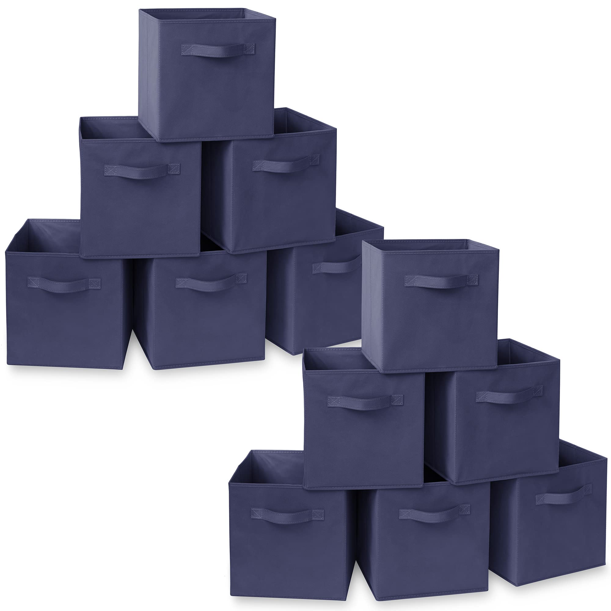 Casafield Set of 12 Collapsible Fabric Cube Storage Bins, Navy Blue - 11 Foldable Cloth Baskets for Shelves, Cubby Organizers & 