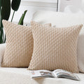Madizz Pack Of 2 Boho Corduroy Striped Throw Pillow Covers 20X20 Inch Beige Soft Decorative Cushion Cover For Bedroom Sofa Pillo