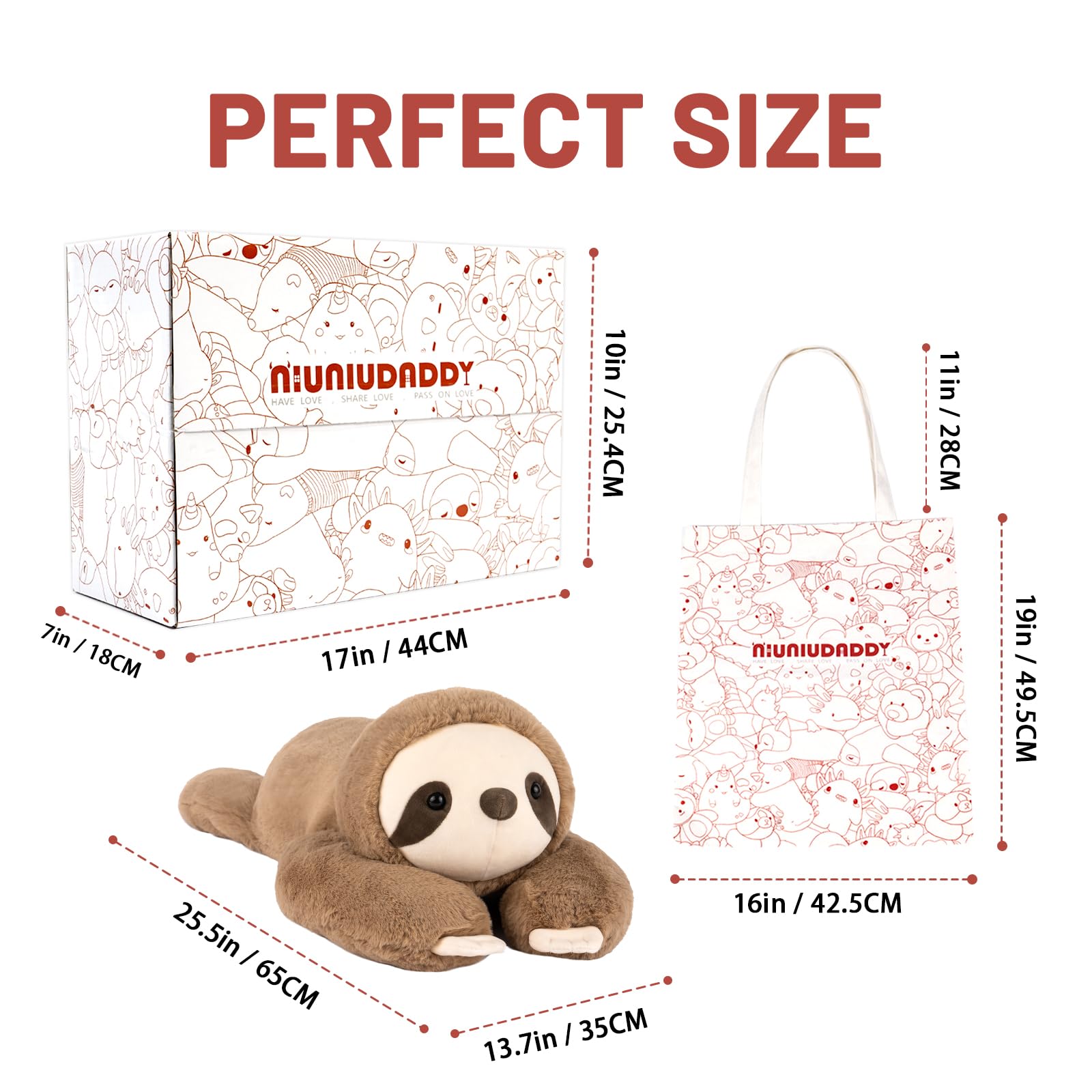 Niuniu Daddy 26 Sloth Weighted Stuffed Animal - Large Plush Toy for Kids & Adults, Perfect Gift for Christmas & Birthdays