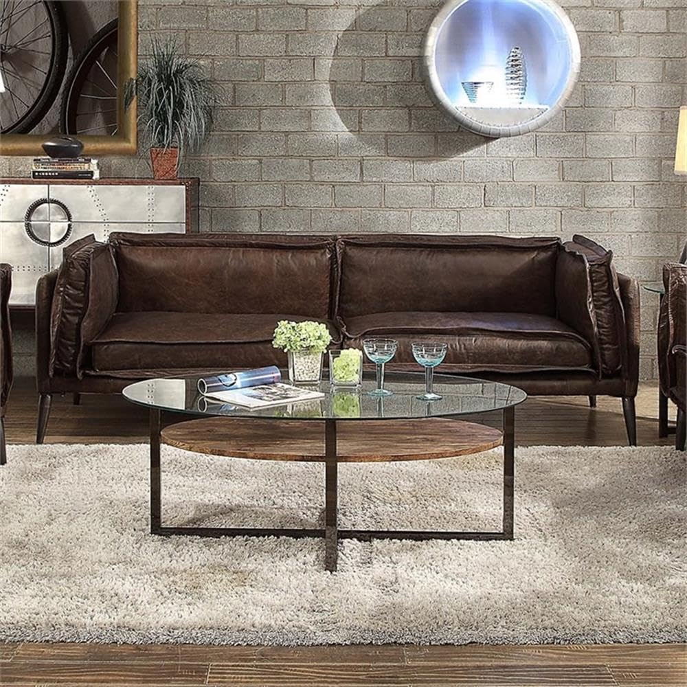 Acme Porchester Leather Sofa in Distress Chocolate