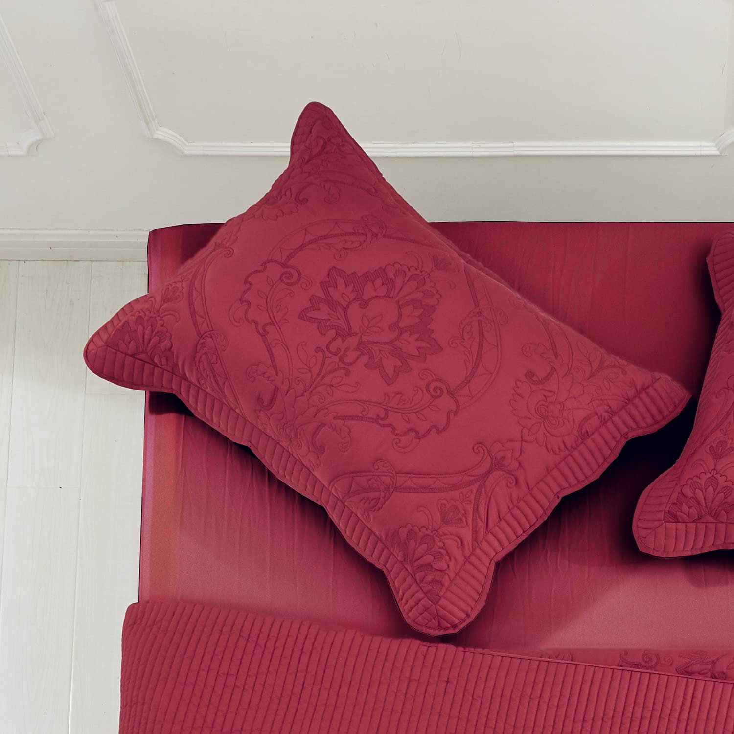 Chixin Microfiber King Pillow Shams Set Of 2 - Quilted Decorative Pillow Covers - Wine Red - Size (20' X 36')