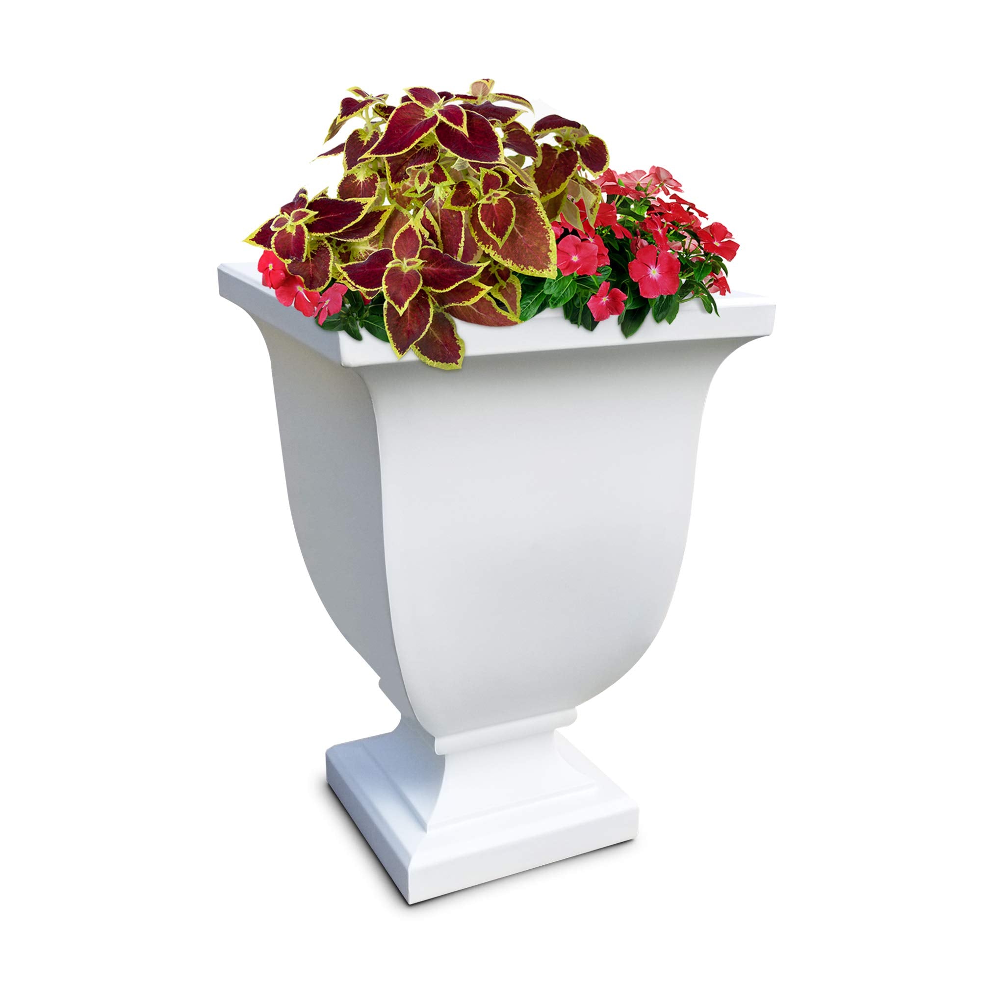 Mayne Inc. Augusta 26In Tall Planter - White - 18In L X 18In W X 26In H - With 5.8 Gallon Built-In Water Reservoir (5894-W)