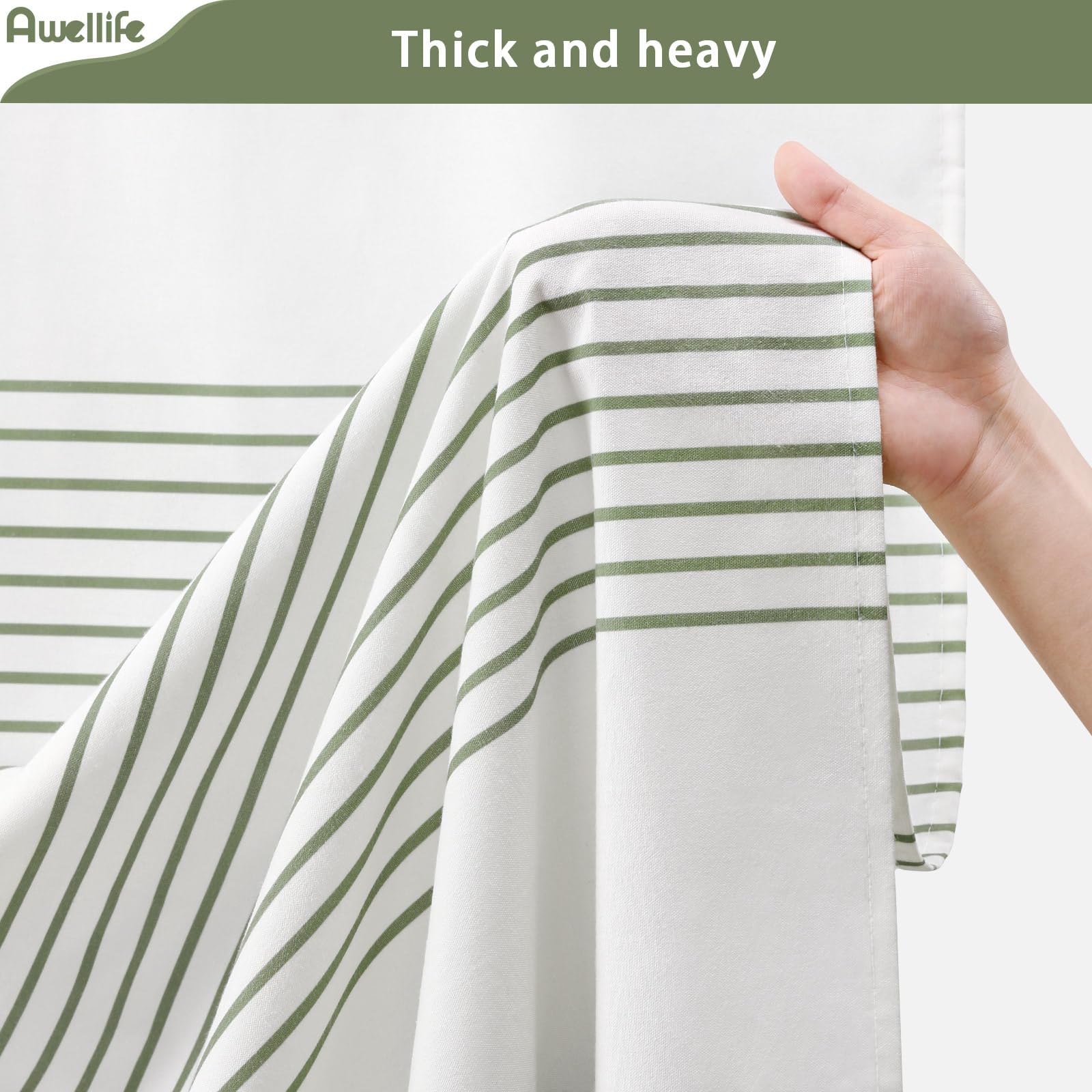 Awellife Sage Green Shower Curtain For Bathroom Stripe Tassel Shower Curtain 54 X 72 Inches Farmhouse Linen Stall