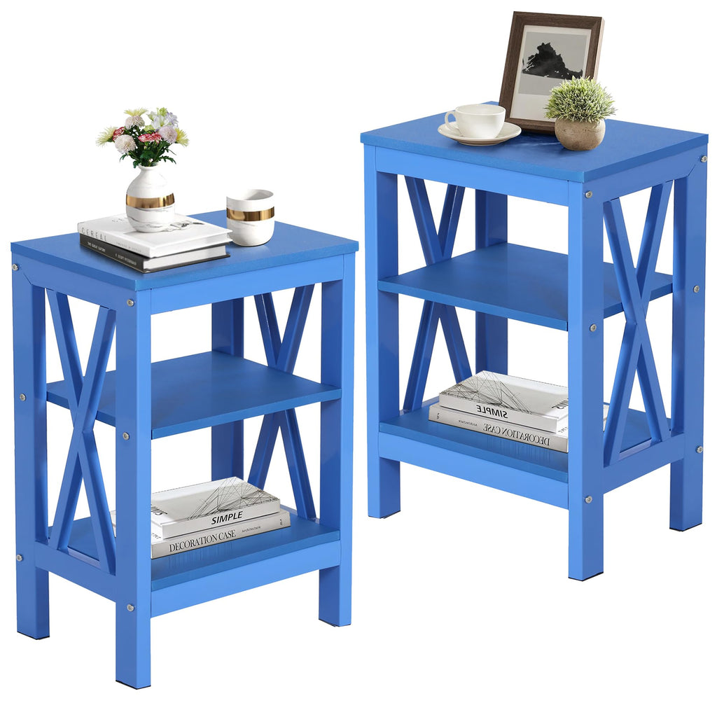 Vecelo Side/End Table With Storage Shelf Nightstands For Children'S Living Room Bedroom Office, Set Of 2, Dark Blue