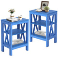 Vecelo Side/End Table With Storage Shelf Nightstands For Children'S Living Room Bedroom Office, Set Of 2, Dark Blue