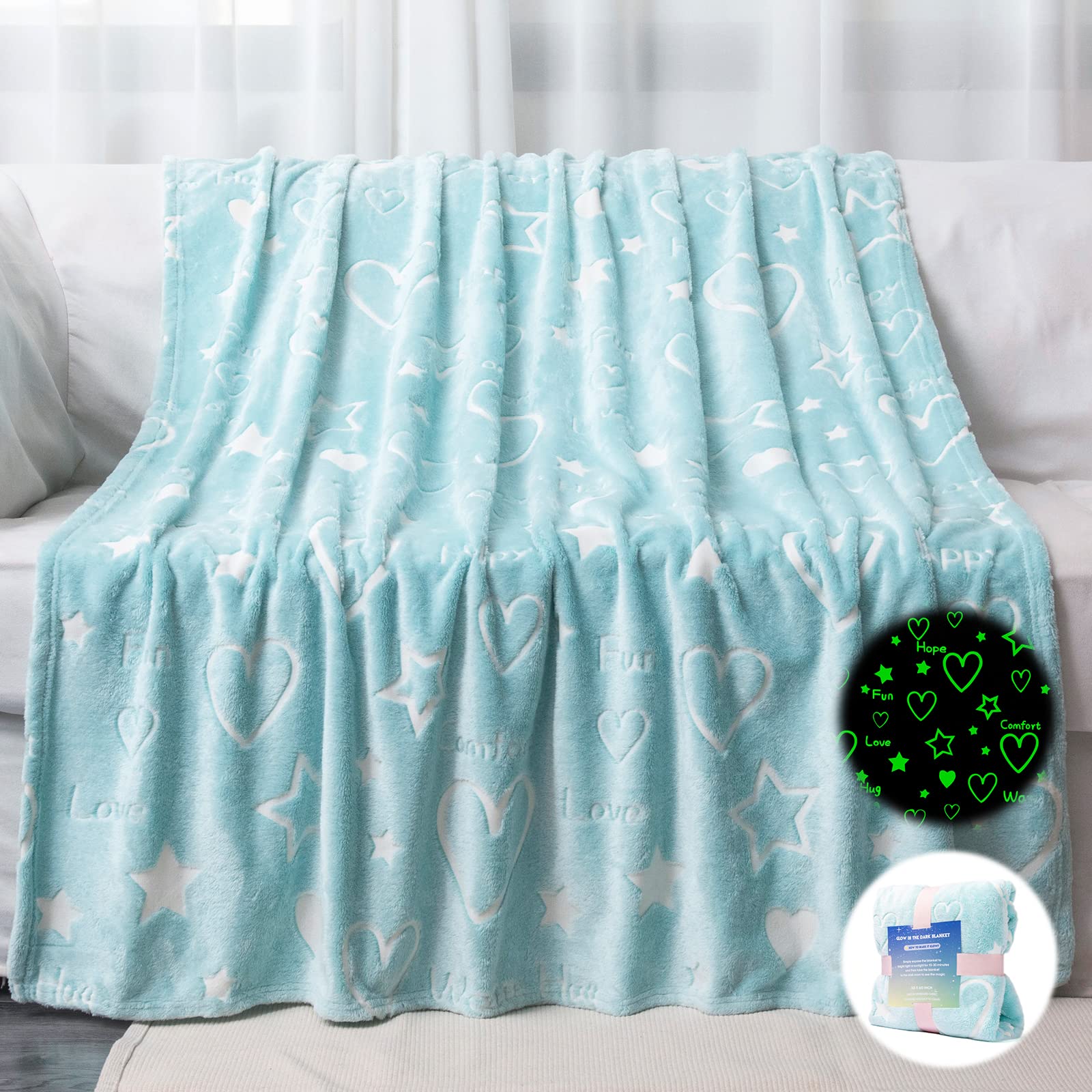 Lifeyj Glow In The Dark Stars Heart Blanket Gifts For Girls Boys, Soft Blanket 3 4 5 6 7 8 9 10 Year Old Girl Gifts Ideas,Toddle