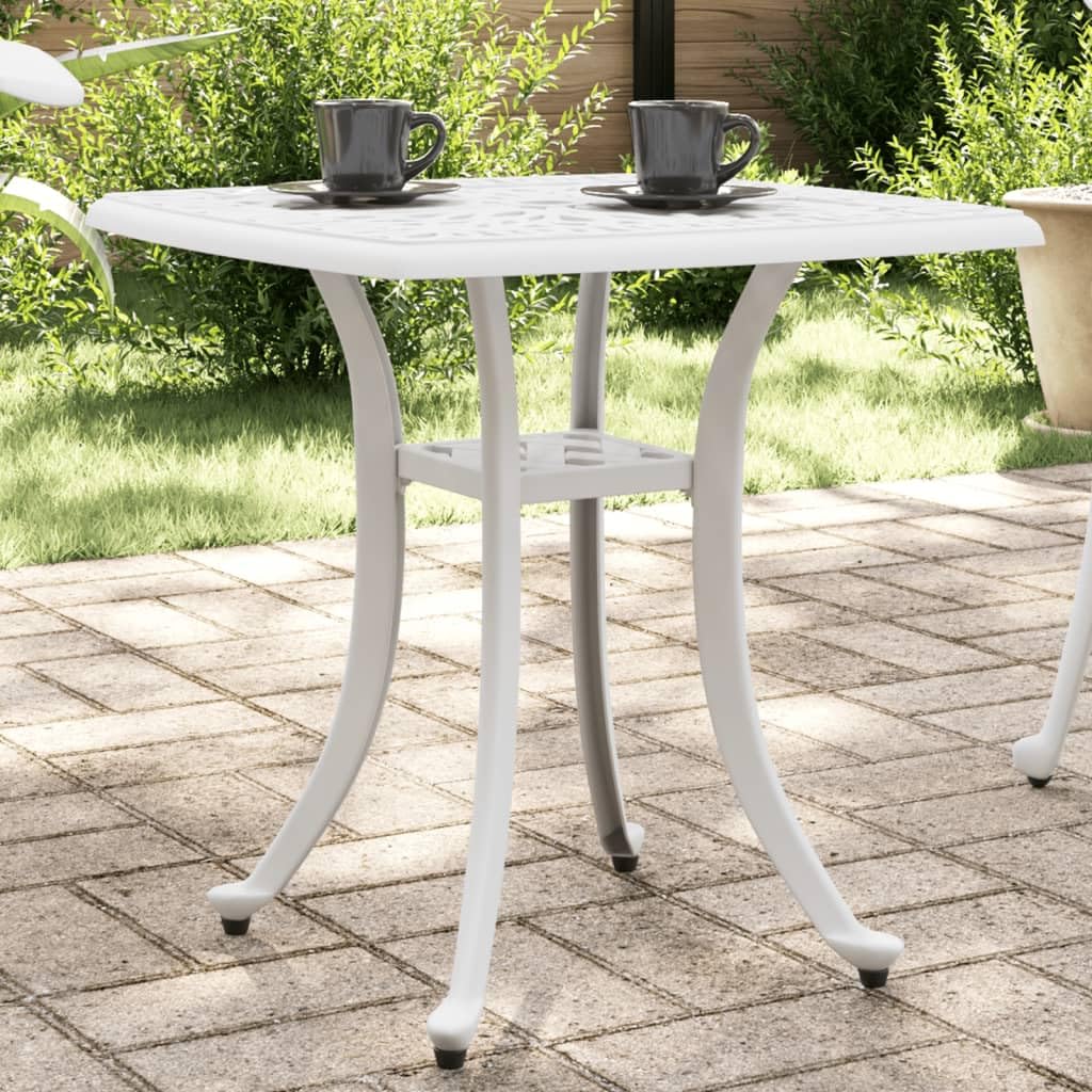 vidaXL Cast Aluminum Patio Table in White - 20.9"x20.9" for Outdoor/Garden/Living Space, Square Metal Table with Decorative Patterns, Lightweight