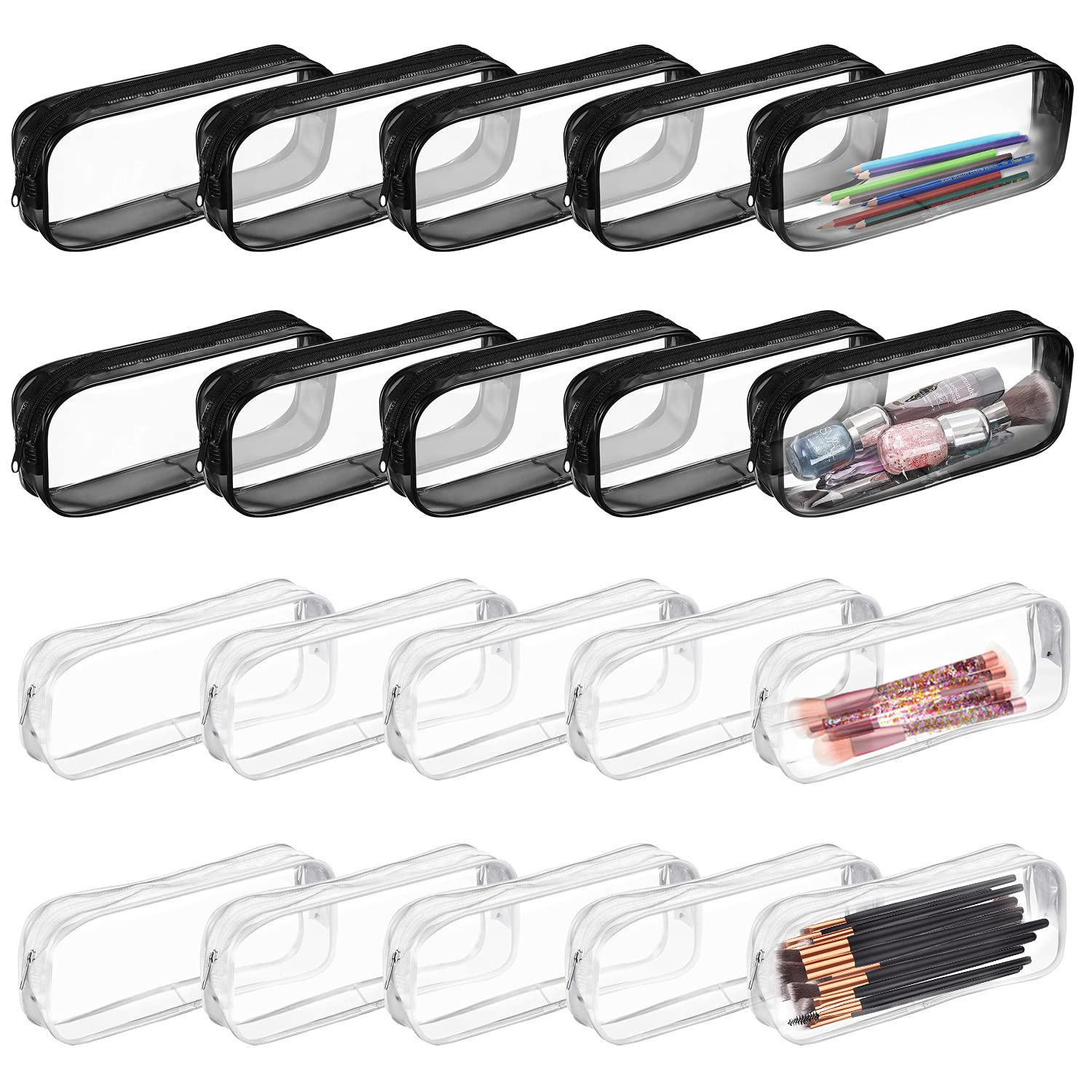 Odowalker 20 Pcs Pvc Pencil Bag Clear Pencil Case With Zipper Bulk Big Capacity Makeup Pouch Clear Travel Toiletry Bag For Schoo