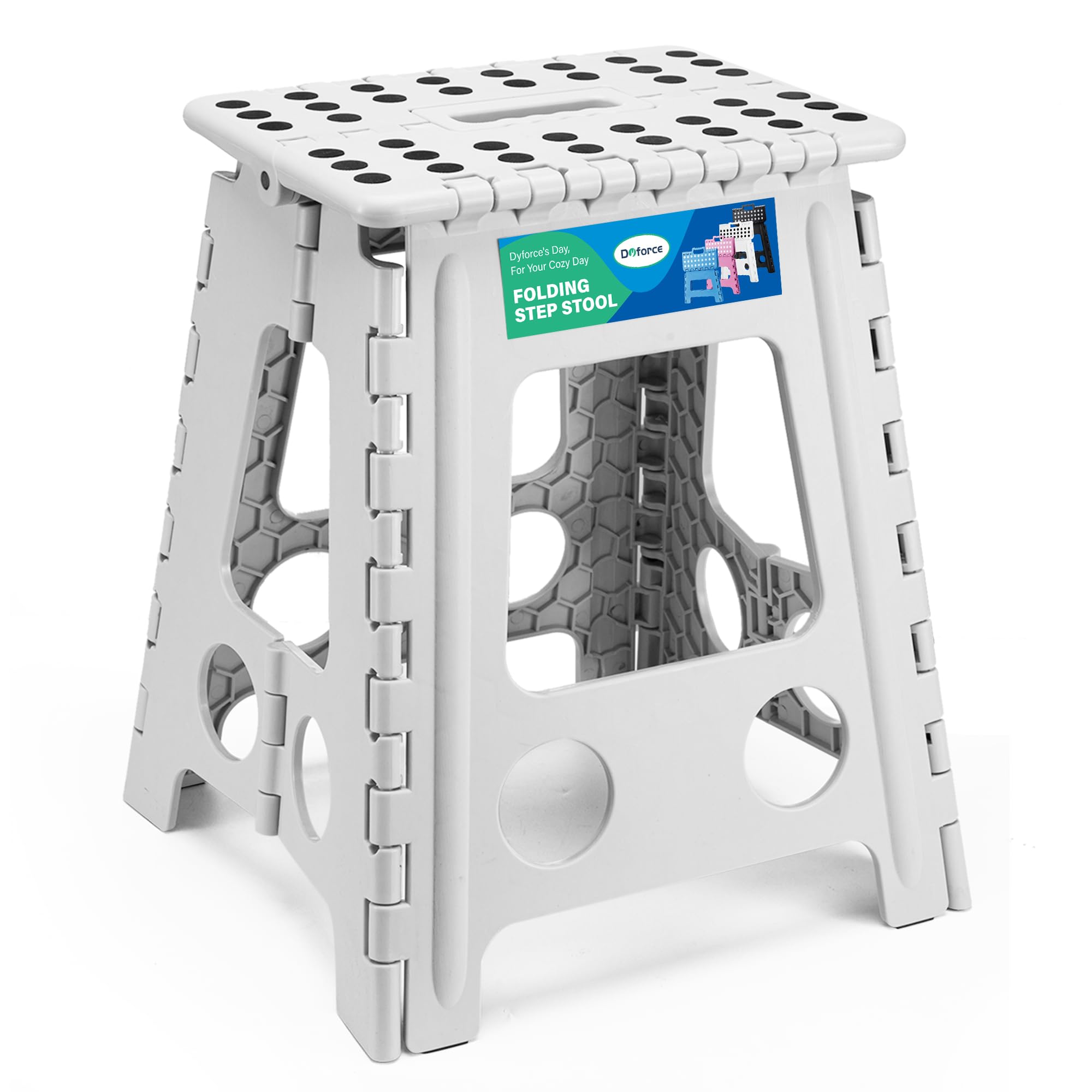 Dyforce 16 Inch Folding Step Stool 400Lbs Capacity Sturdy Plastic Foldable Step Stools For Adults & Kids Stepping Stool With Han