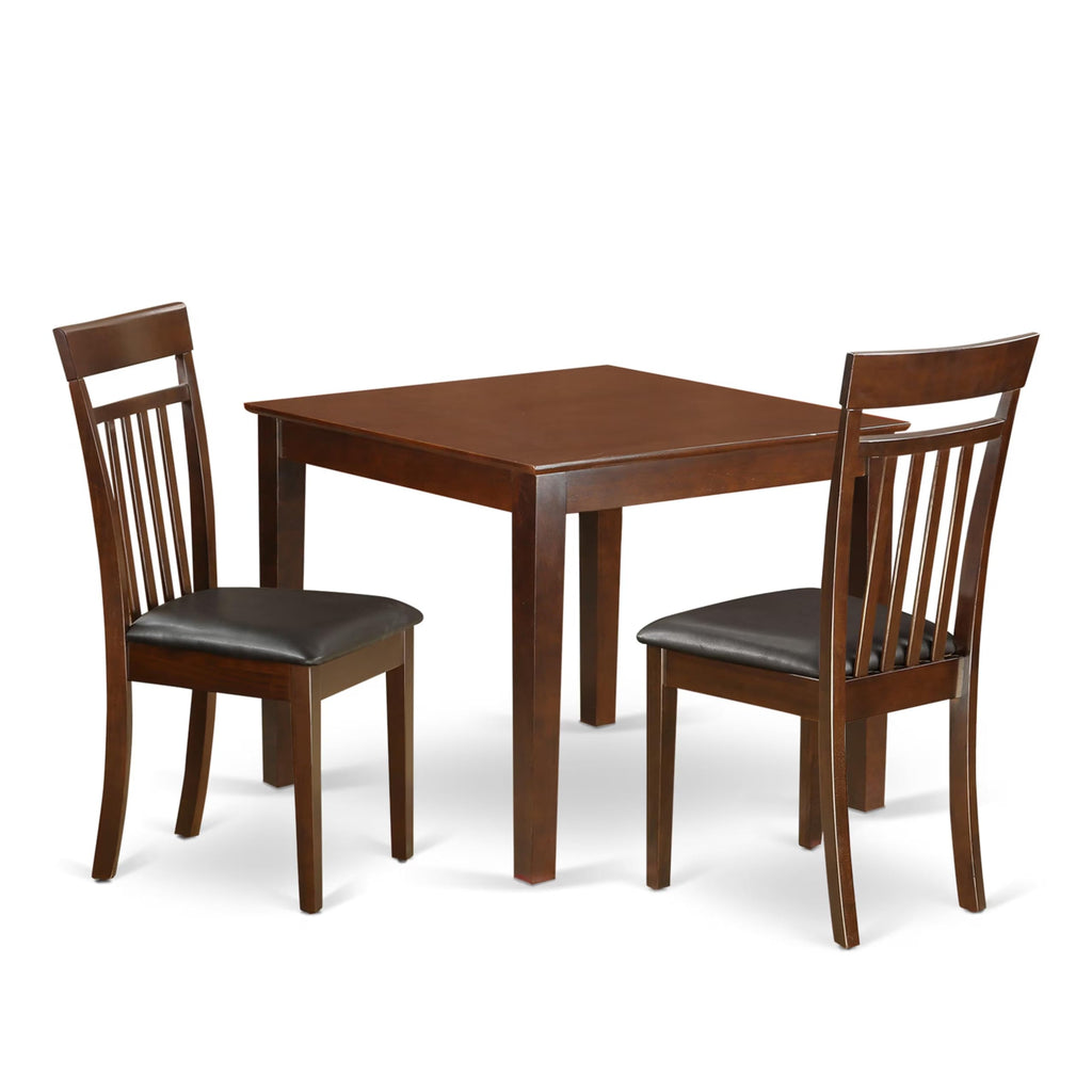 East West Furniture OXCA3-MAH-LC 3 Piece Dinette Set for Small Spaces Contains a Square Dining Table and 2 Faux Leather Dining Room Chairs, 36x36 Inch, Mahogany