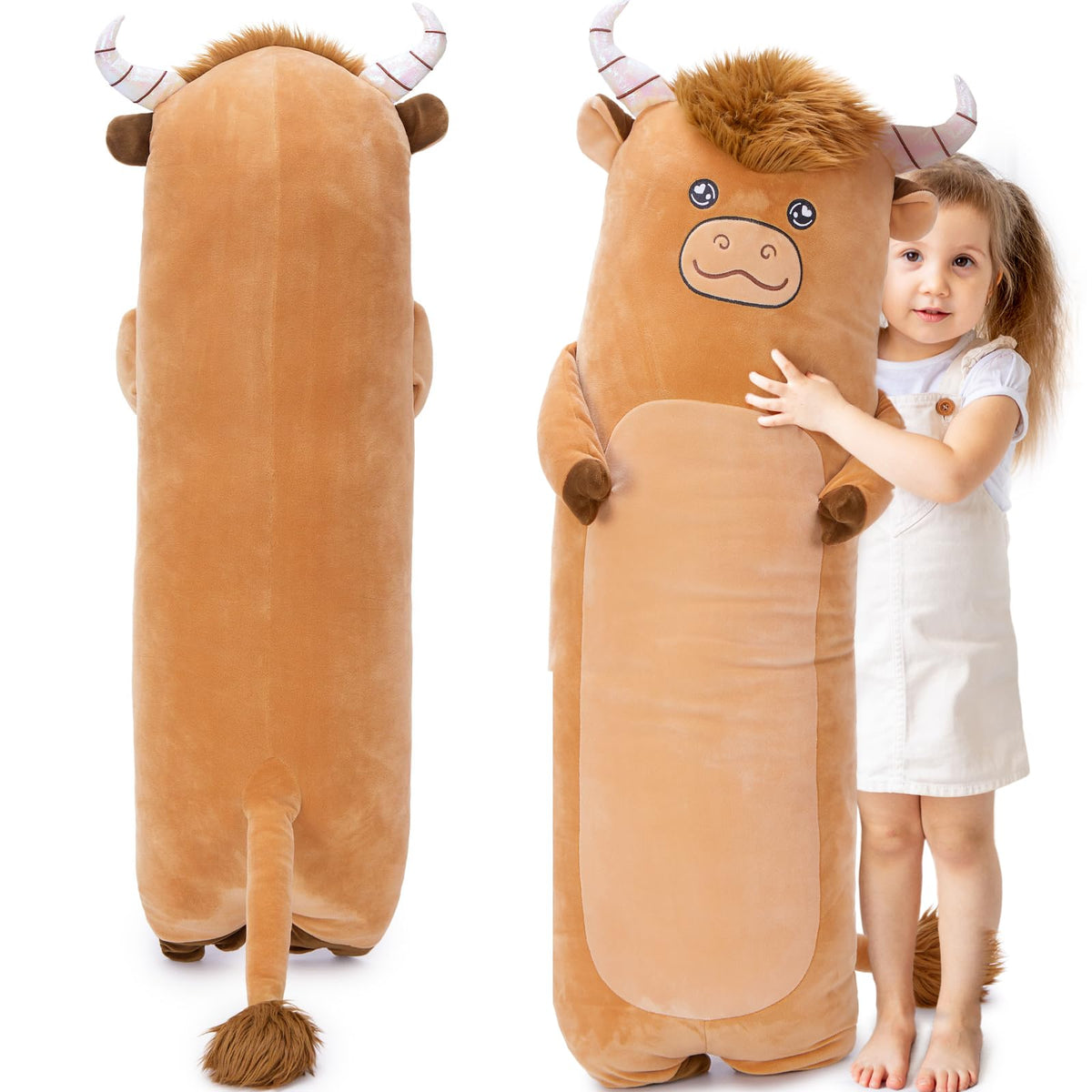 Maogolan Giant Highland Cow 40 Inch Body Pillow For Girls, Plush Scottish Cow Plush Pillow For Adults For Kids Christmas Valenti