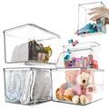 Sgoostood Storage Boxes, 5 Packs Transparent Food Organizer, Stackable Lidded Storage Bins (3 XL + 2M)