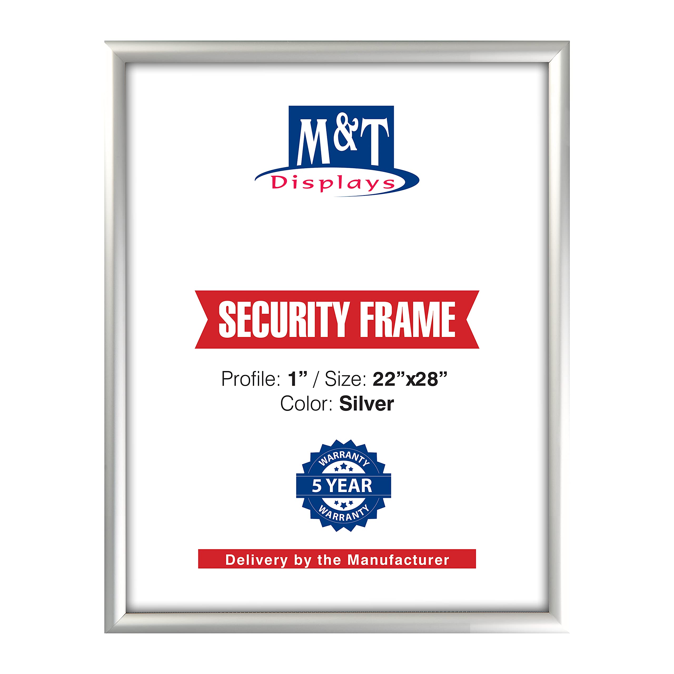 M&T Displays Silver 22x28 Poster Frame 1 inch Aluminum Profile Front Loading Wall Mounting Snap Frame Display for Picture, Docum