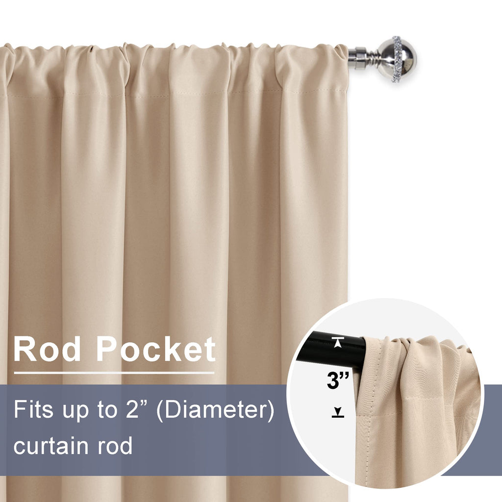 Jiuzhen Short Blackout Curtains For Small Window - Cafe Room Darkening Privacy Thermal Insulated Half Window Curtains Tiers For Bathroom,Kitchen, W 42 X L 36, Set Of 2 Panels With Tiebacks, Beige