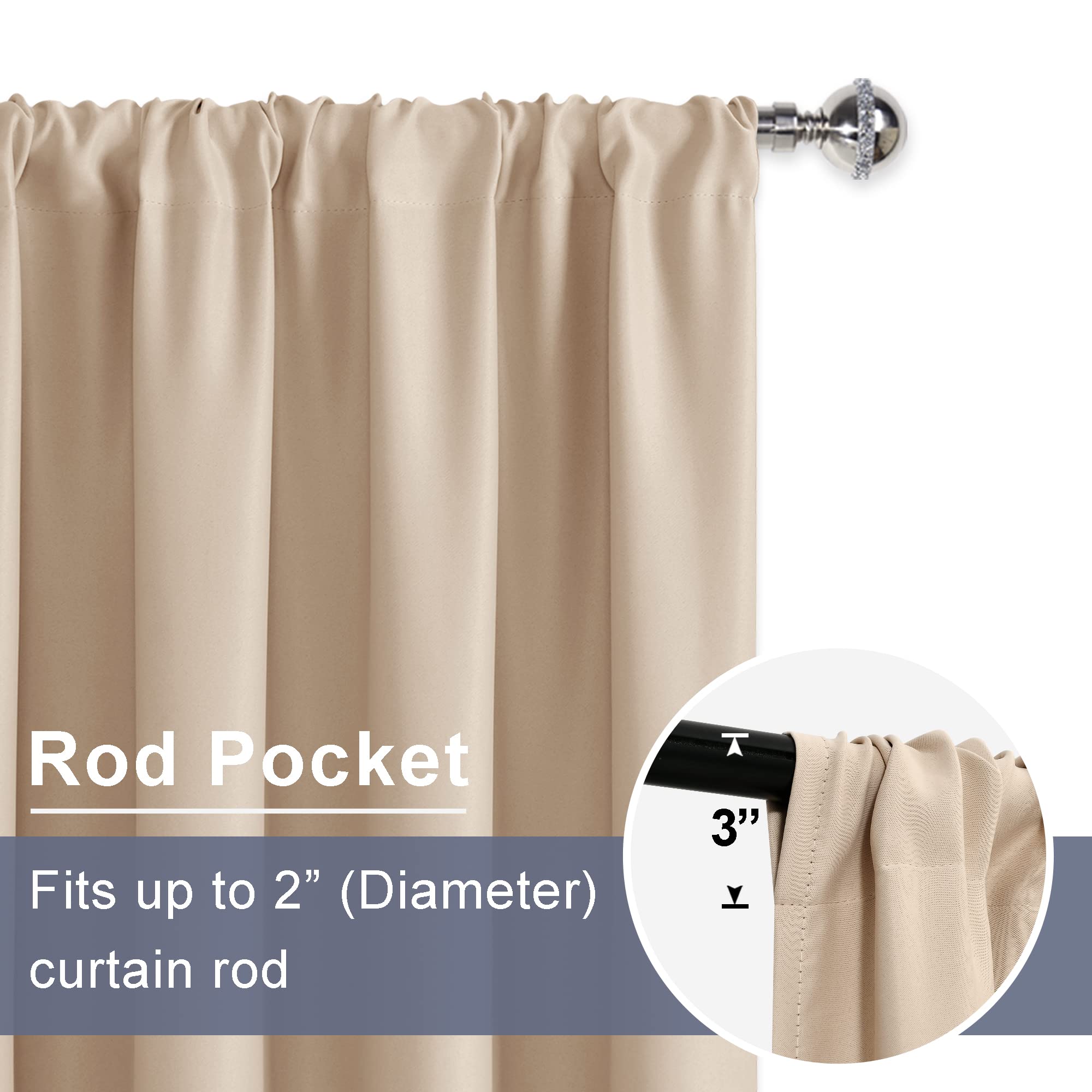 Jiuzhen Short Blackout Curtains For Small Window - Cafe Room Darkening Privacy Thermal Insulated Half Window Curtains Tiers For Bathroom,Kitchen, W 42 X L 36, Set Of 2 Panels With Tiebacks, Beige