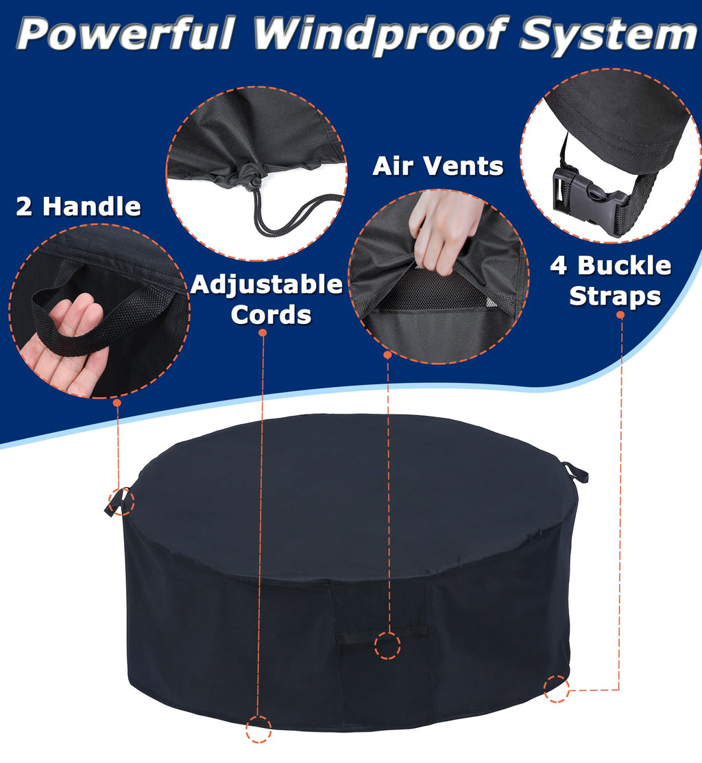 Round Patio Furniture Covers, 82'' Dia Outdoor Furniture Covers, Waterproof Outdoor Table Cover, Fire Pit Cover Outdoor Round Ta
