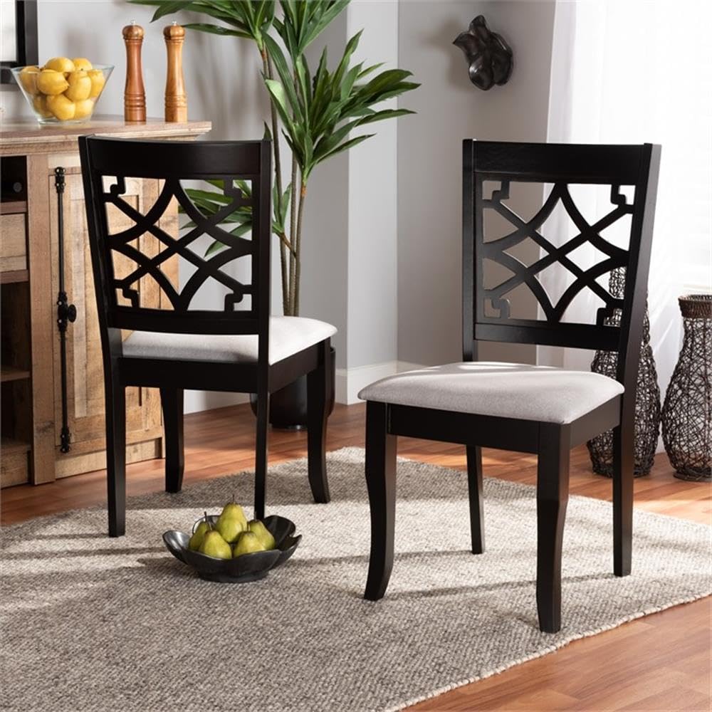 Baxton Studio Mael Modern and Contemporary Grey Fabric Upholstered and Dark Brown Finished Wood 2-Piece Dining Chair Set