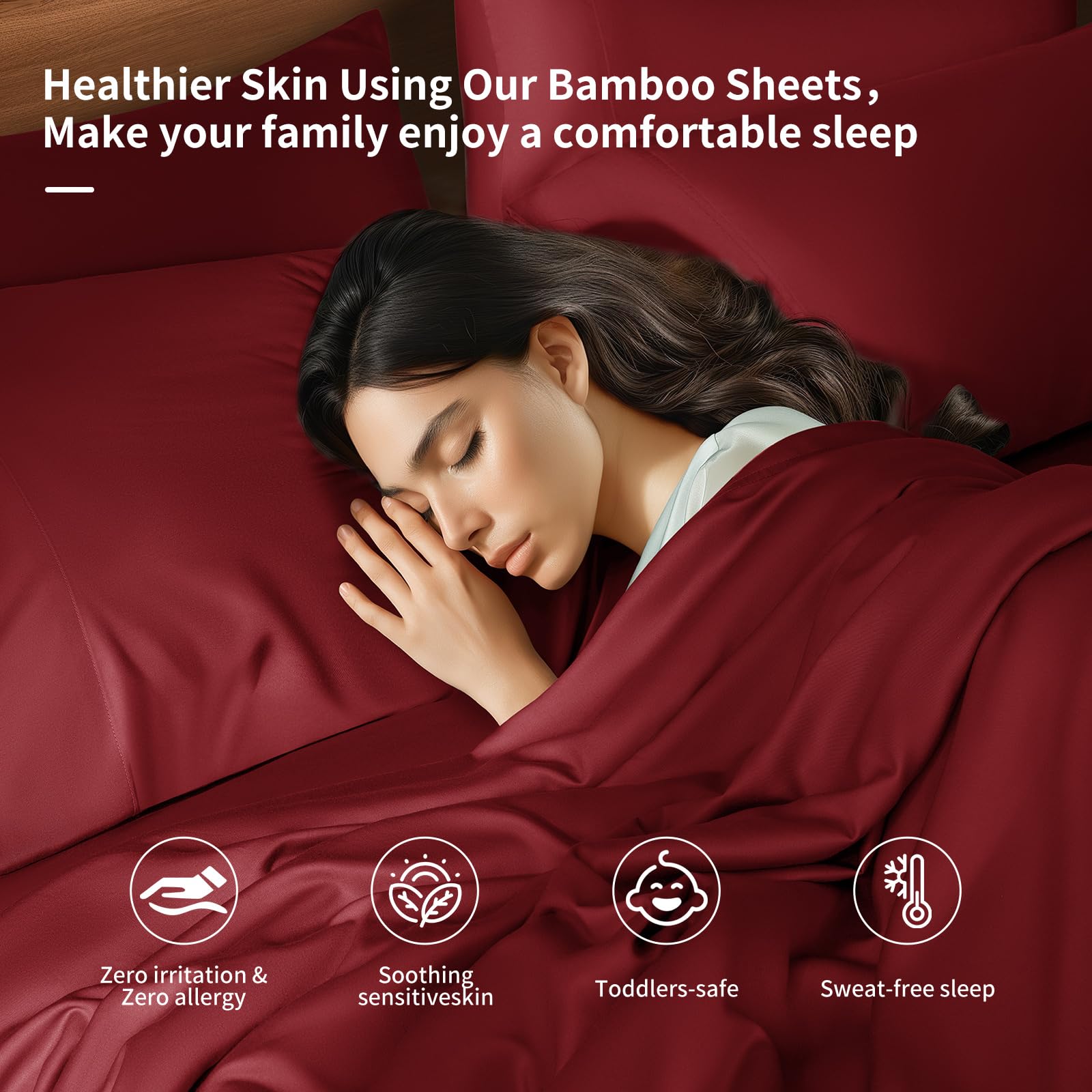 Shilucheng 6 Piece King Sheet Sets, Cooling Sheets, Blend Rayon Derived From Bamboo, Deep Pocket Up To 16', Breathable & Soft Bed Sheets, Hotel Silky Bedding Set, Burgundy