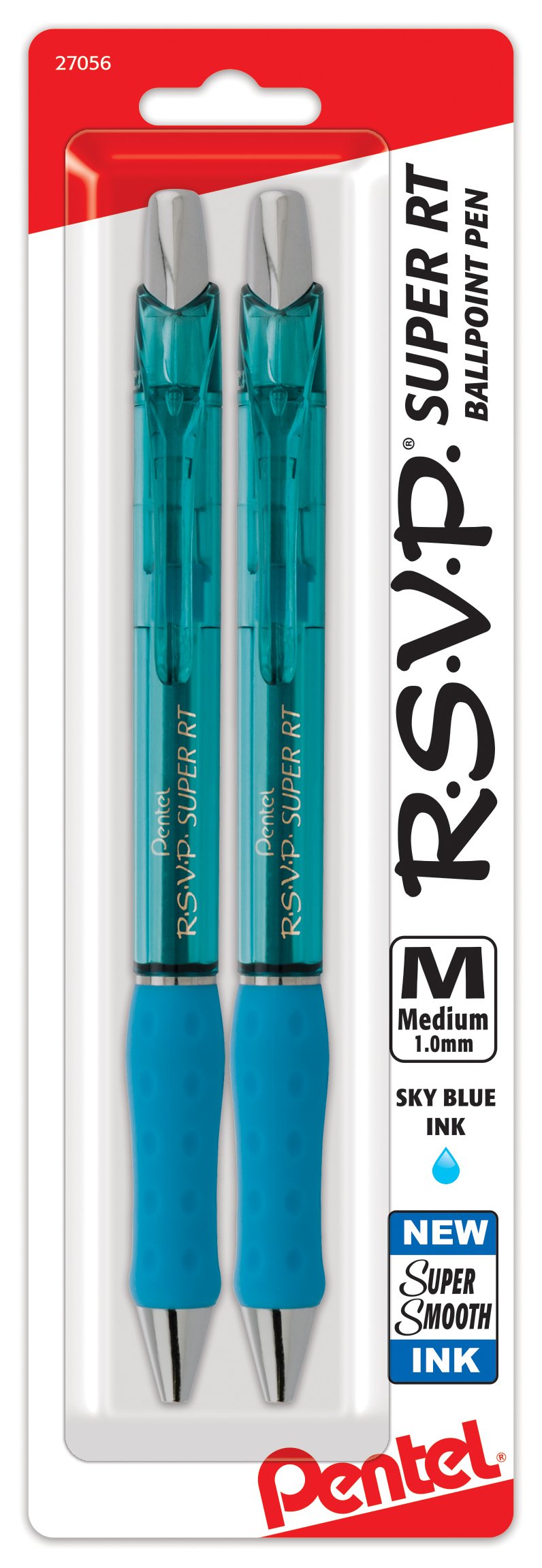 Pentel Rsvp Super Rt Ballpoint Pen, (1.0Mm) Medium Line, Sky Blue Ink, 2-Pk - Bx480Bp2S