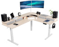 VIVO Electric 2-Tier Corner L-Shaped 63 x 55 inch Standing Desk, Height Adjustable, Memory Controller, Light Wood Top White Fram