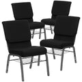 4 Pk. 18.5W Black Fabric Church Chair, Book Rack - Silver Vein Frame
