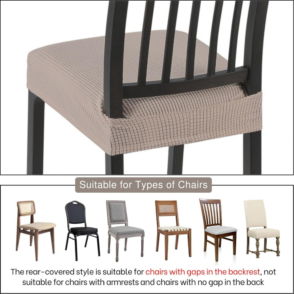 Searchi Stretch Dining Chair Seat Covers Set Of 4, Soft Removable Washable Seat Covers For Dining Chairs, Dining Room Seat Cover Protector (Rear-Covered, Waffle Jacquard Taupe)