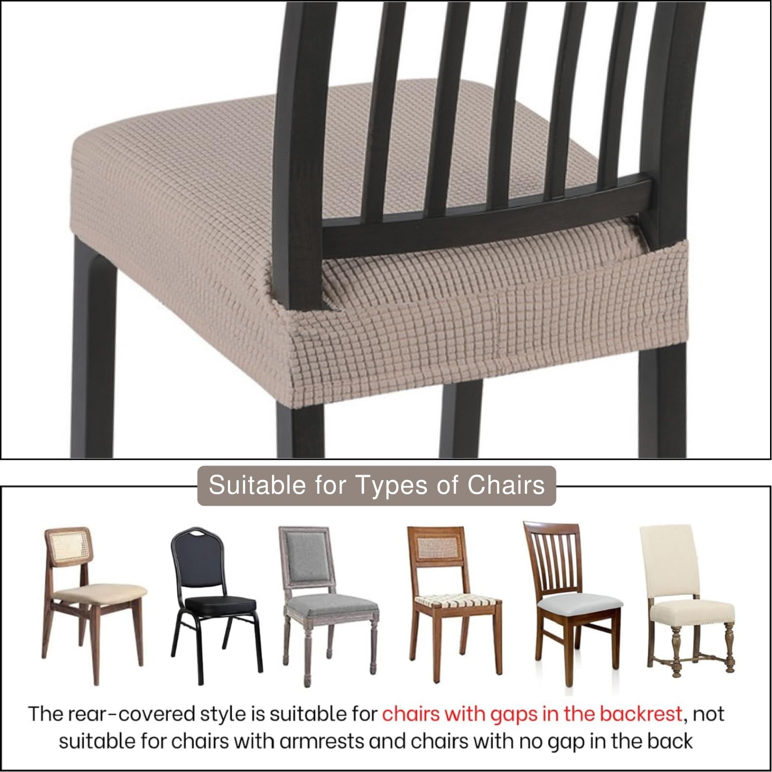 Searchi Stretch Dining Chair Seat Covers Set Of 4, Soft Removable Washable Seat Covers For Dining Chairs, Dining Room Seat Cover Protector (Rear-Covered, Waffle Jacquard Taupe)