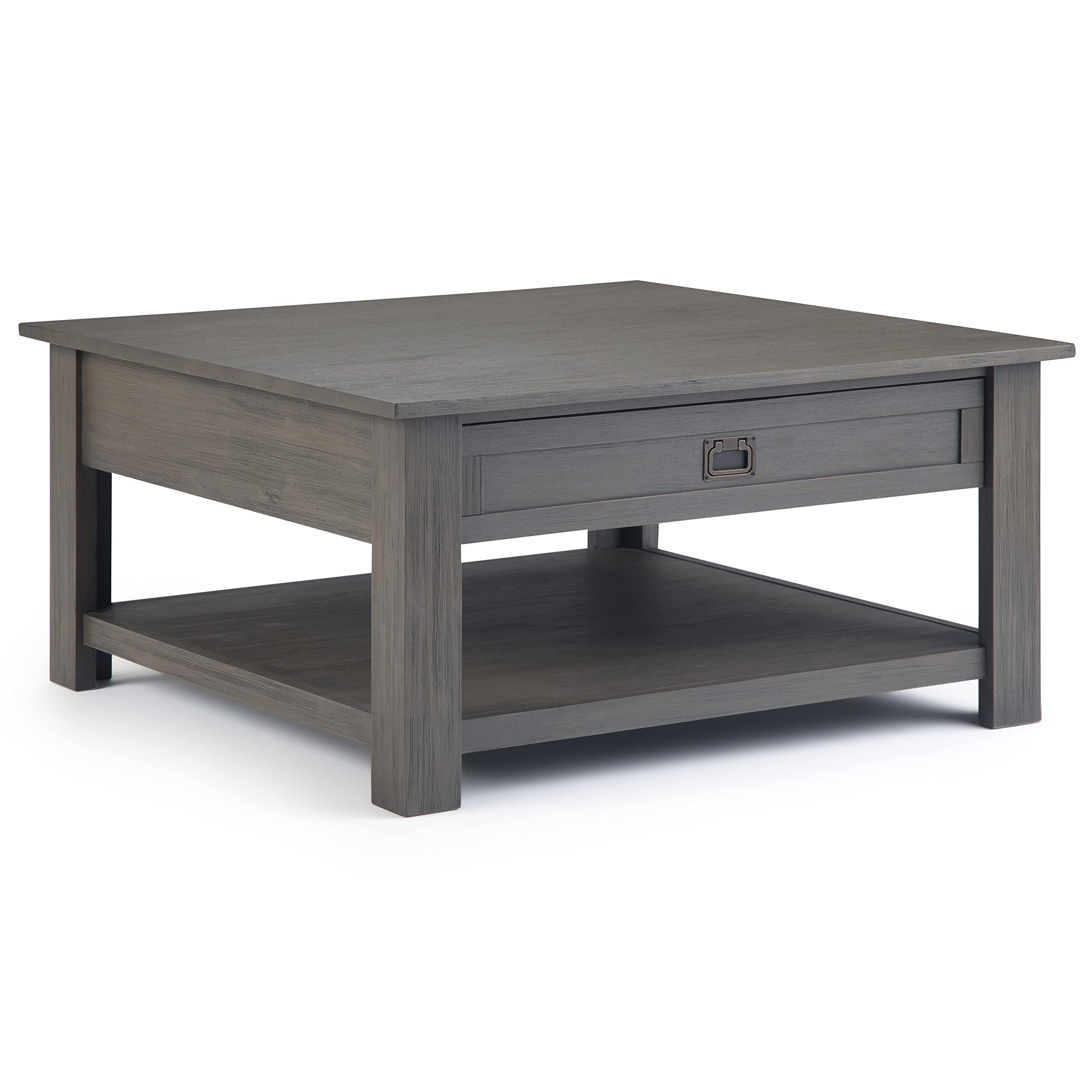 Simplihome Monroe Solid Acacia Wood 38 Inch Wide Square Rustic Coffee Table In Farmhouse Grey, For The Living Room And Family Ro
