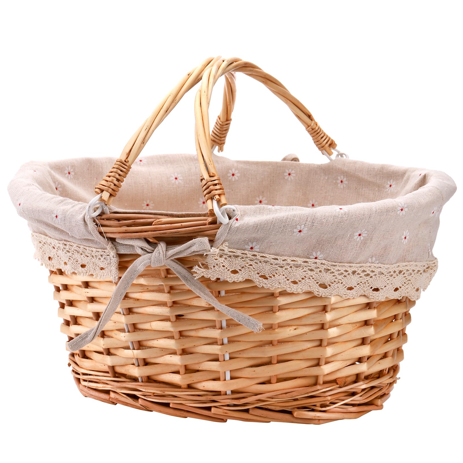 Peohud Wicker Picnic Basket, Woven Empty Easter Basket For Gifts, Picnic Hamper With Double Folding Handles, Willow Garden Harve